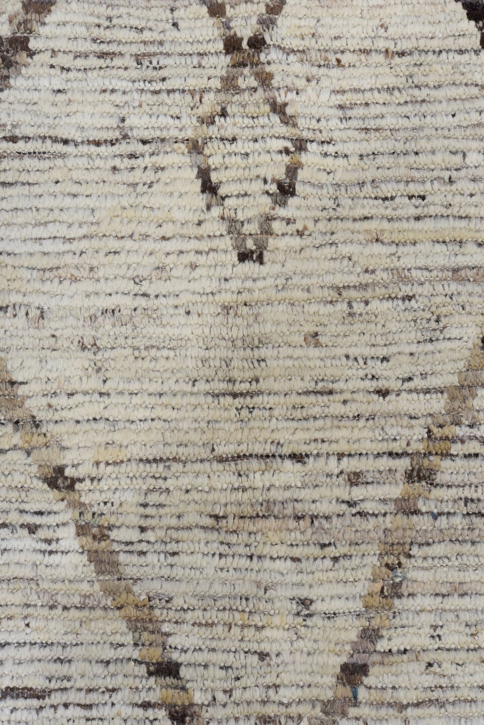 10' x 13' one-of-a-kind handmade vintage Tulu large size rug. Color palette: ivory, taupe, brown, charcoal, cream, beige