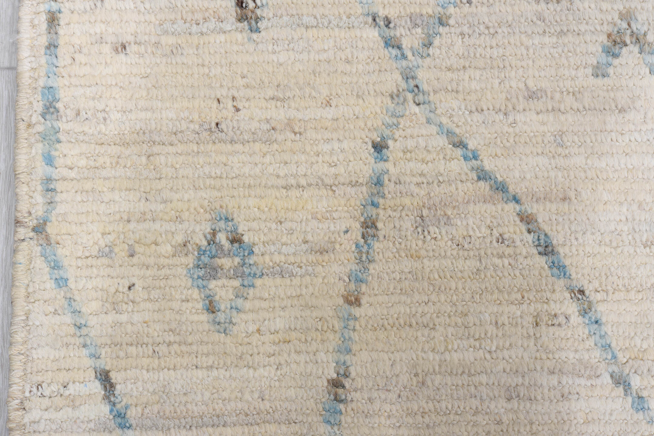 10' x 13' one-of-a-kind handmade vintage Tulu large size rug. Color palette: ivory, taupe, aqua, beige, gray, teal
