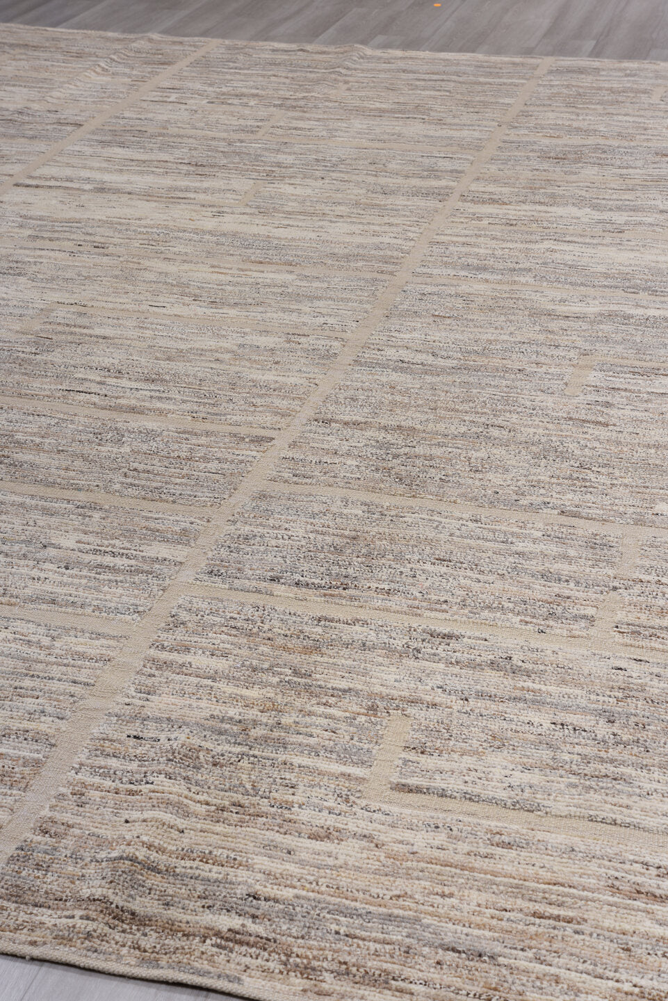 10' x 13' one-of-a-kind handmade vintage Tulu large size rug. Color palette: ivory, taupe, beige, gray, greige, brown