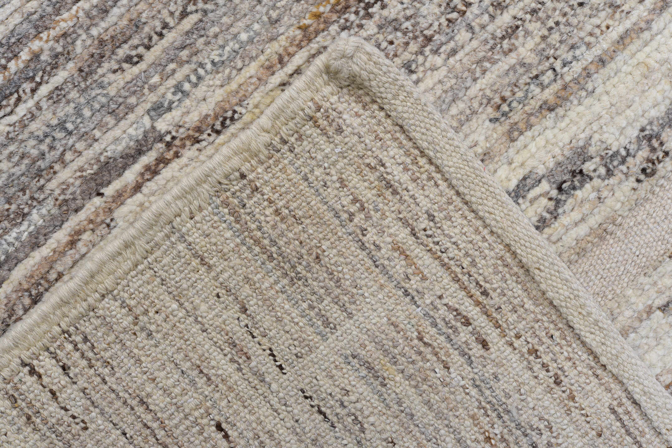 10' x 13' one-of-a-kind handmade vintage Tulu large size rug. Color palette: ivory, taupe, beige, gray, greige, brown