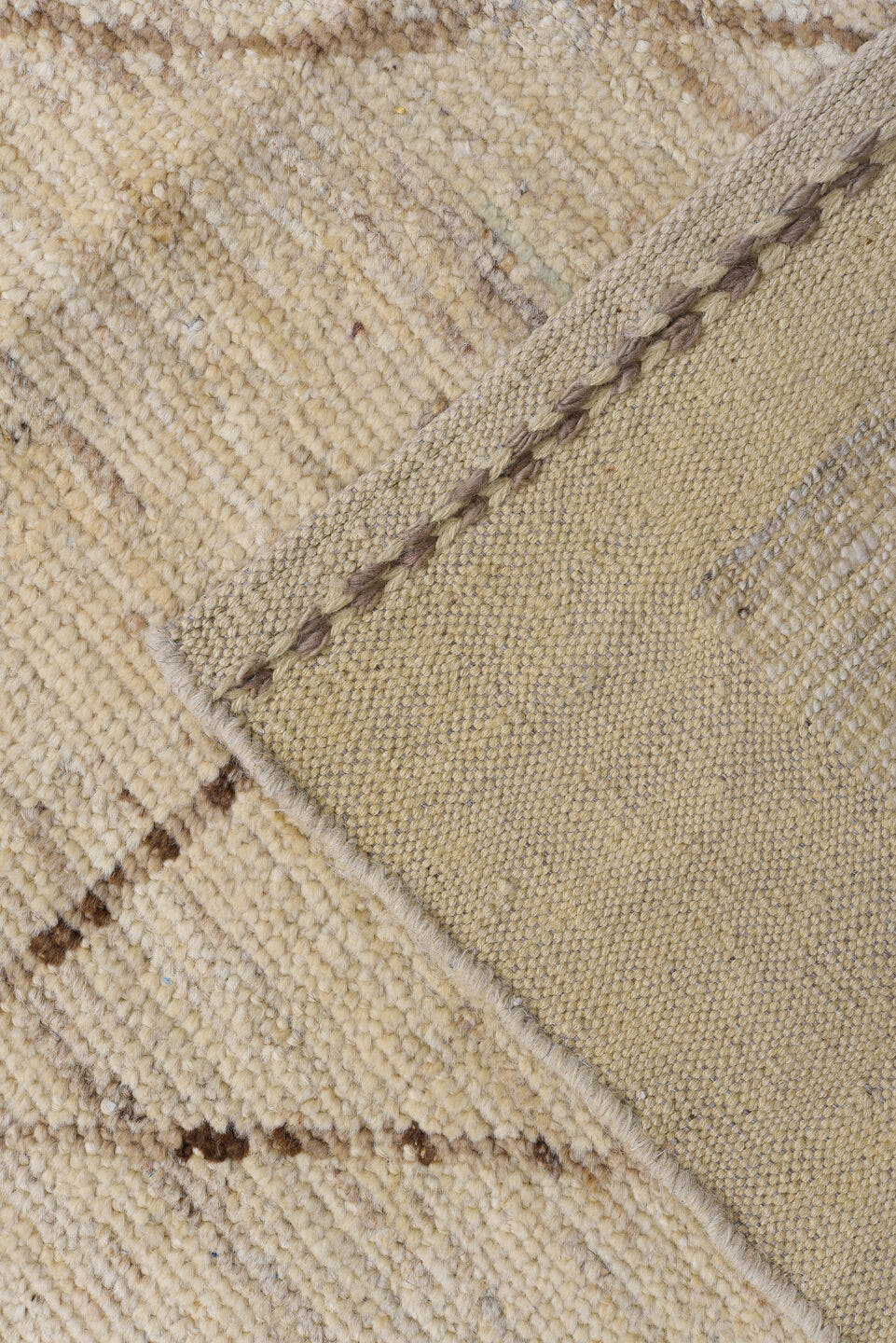 8' x 12' one-of-a-kind handmade vintage Tulu large size rug. Color palette: ivory, taupe, beige, brown, camel, charcoal