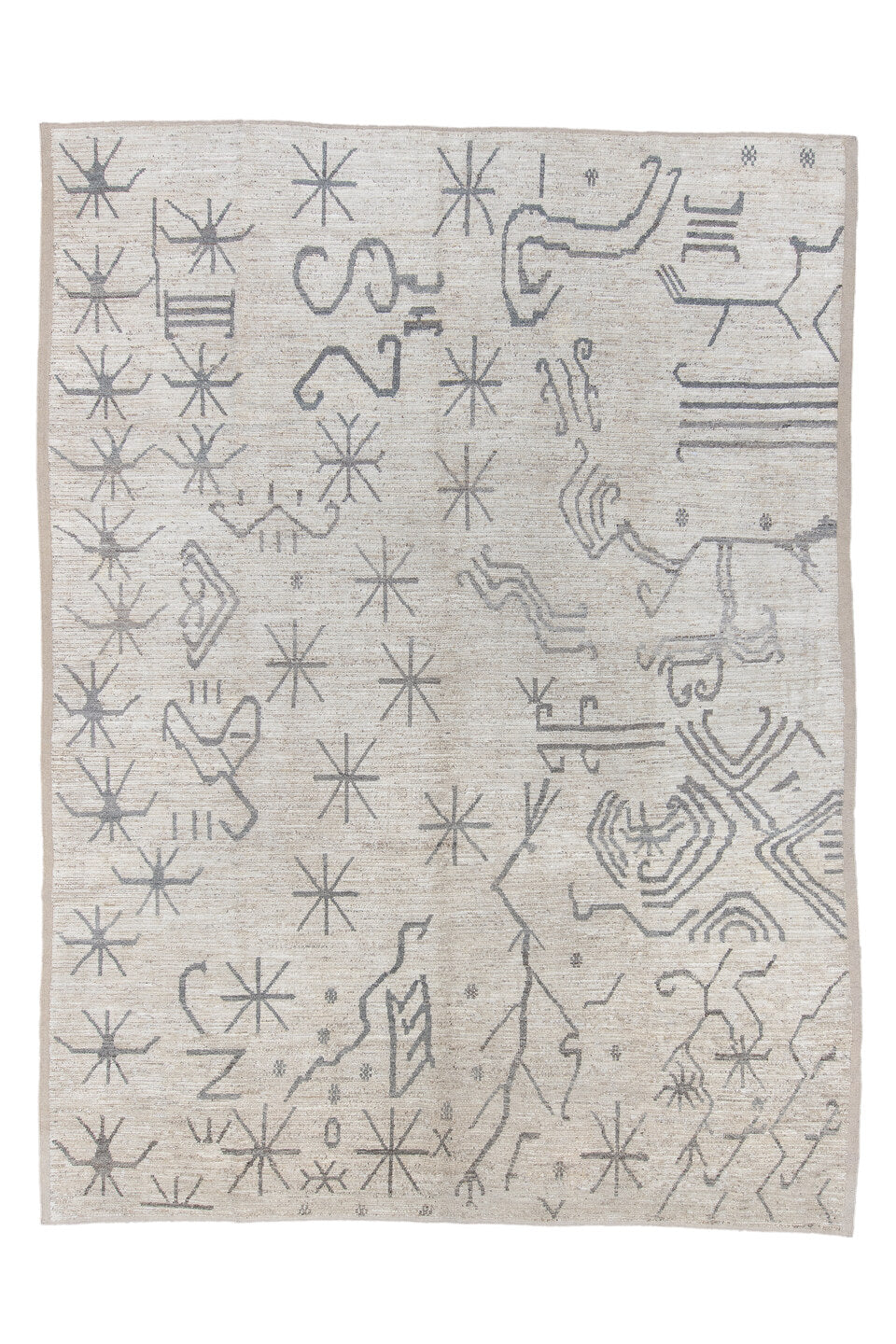 10' x 13' one-of-a-kind handmade vintage Tulu large size rug. Color palette: black, dark gray, dim gray, gainsboro, gray