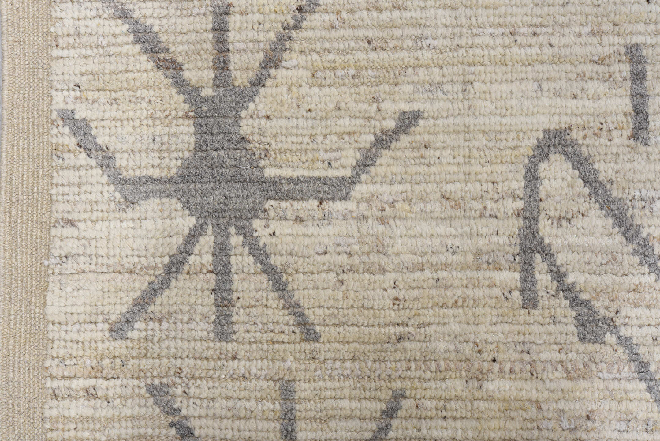 10' x 13' one-of-a-kind handmade vintage Tulu large size rug. Color palette: ivory, gray, taupe, cream, beige
