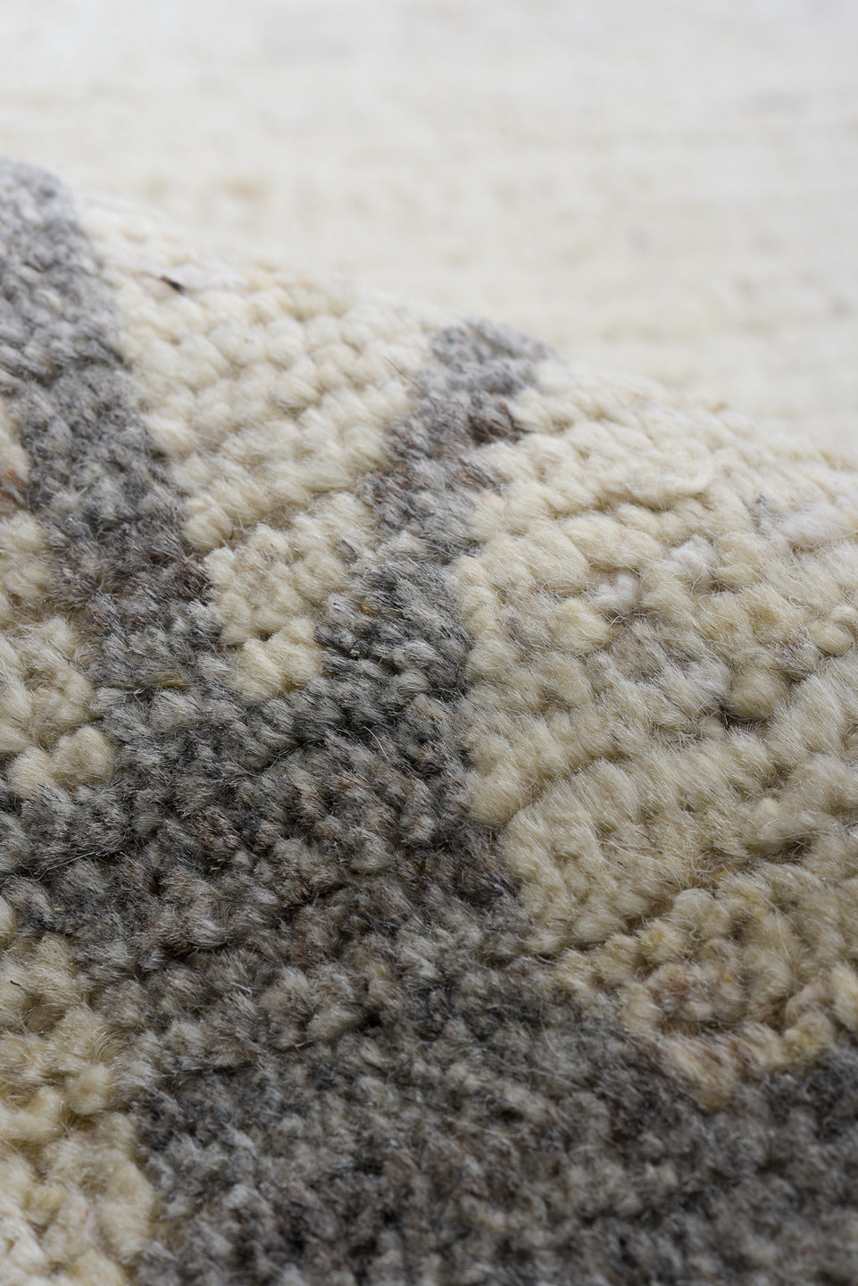 10' x 13' one-of-a-kind handmade vintage Tulu large size rug. Color palette: ivory, gray, taupe, cream, beige