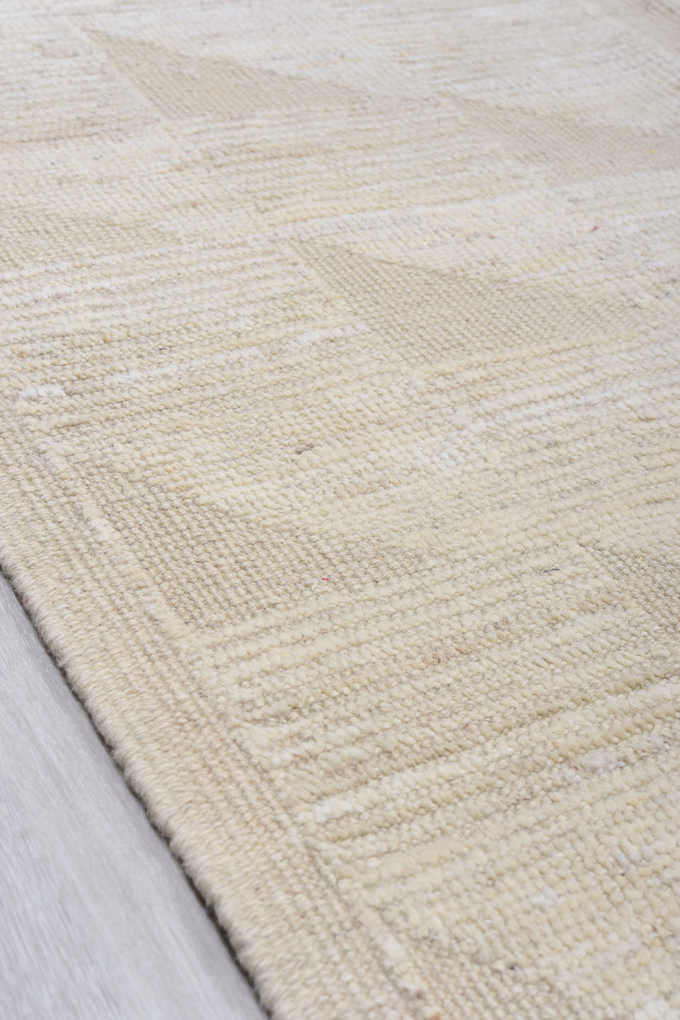 9' x 12' one-of-a-kind handmade vintage Tulu large size rug. Color palette: ivory, cream, beige, taupe, gray