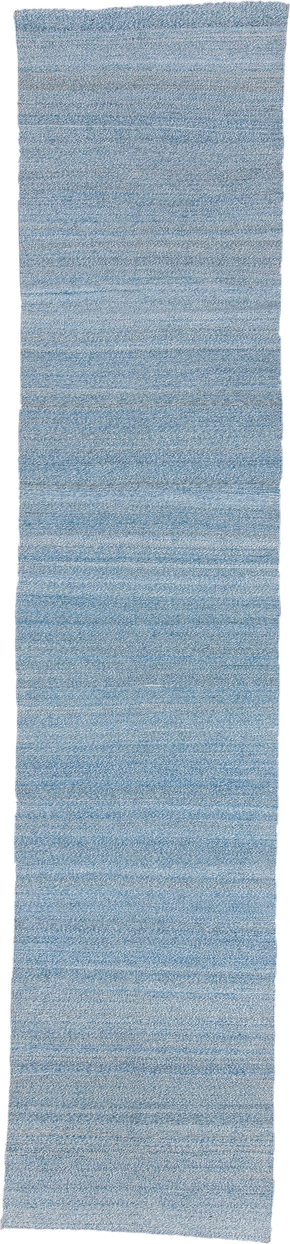 3' x 15' one-of-a-kind handmade vintage Kilim runner rug. Color palette: sky blue, powder blue, ice blue, ivory, light blue