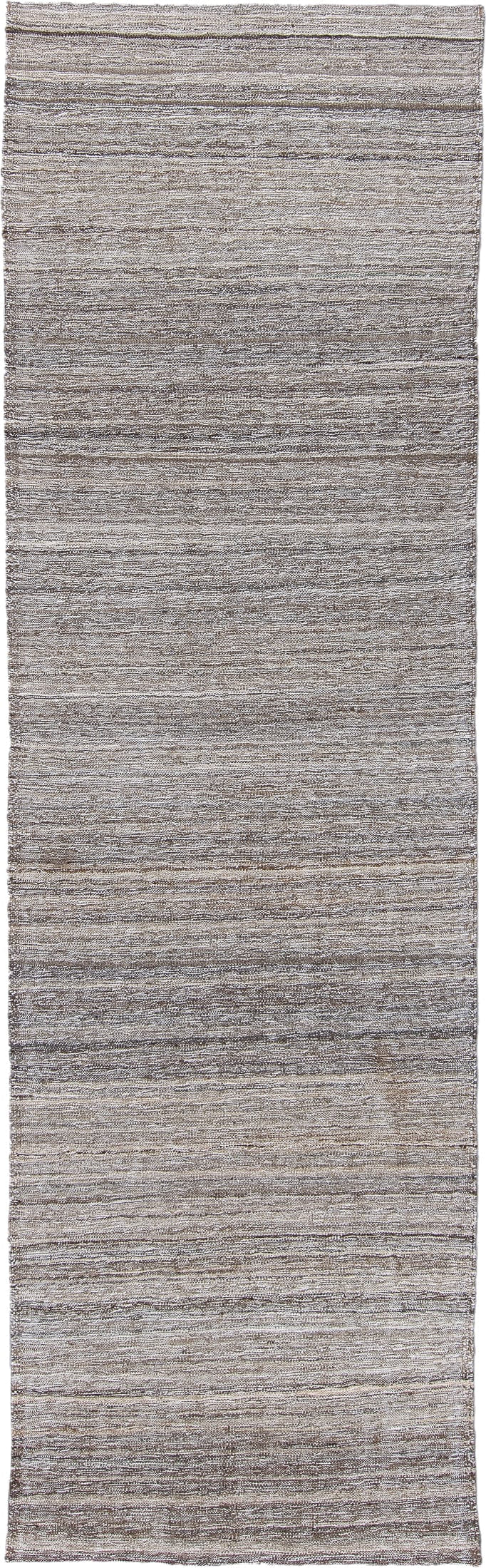 2' x 9' one-of-a-kind handmade vintage Kilim runner rug. Color palette: taupe, ivory, brown, gray, charcoal, beige, black