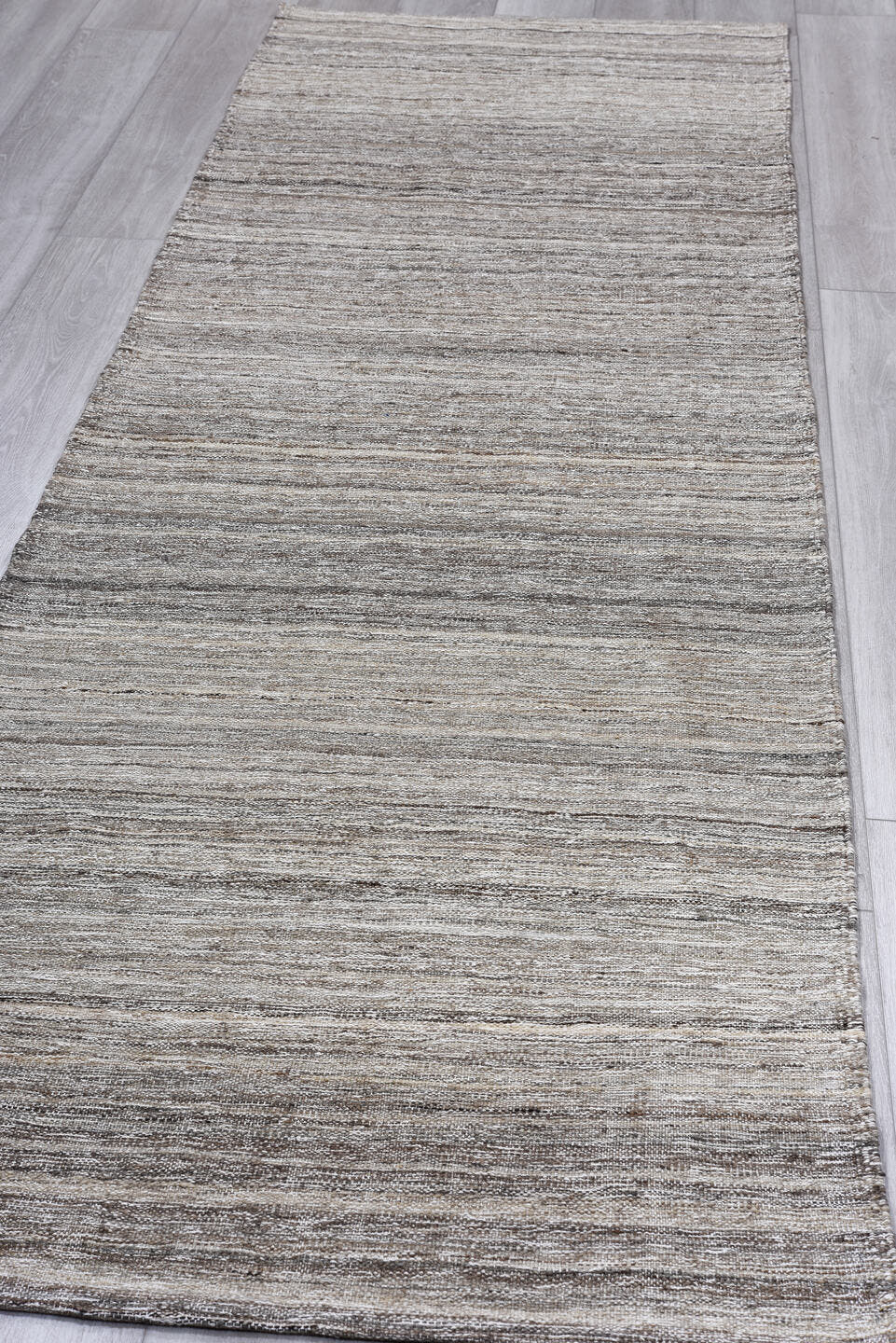2' x 9' one-of-a-kind handmade vintage Kilim runner rug. Color palette: taupe, ivory, brown, gray, charcoal, beige, black
