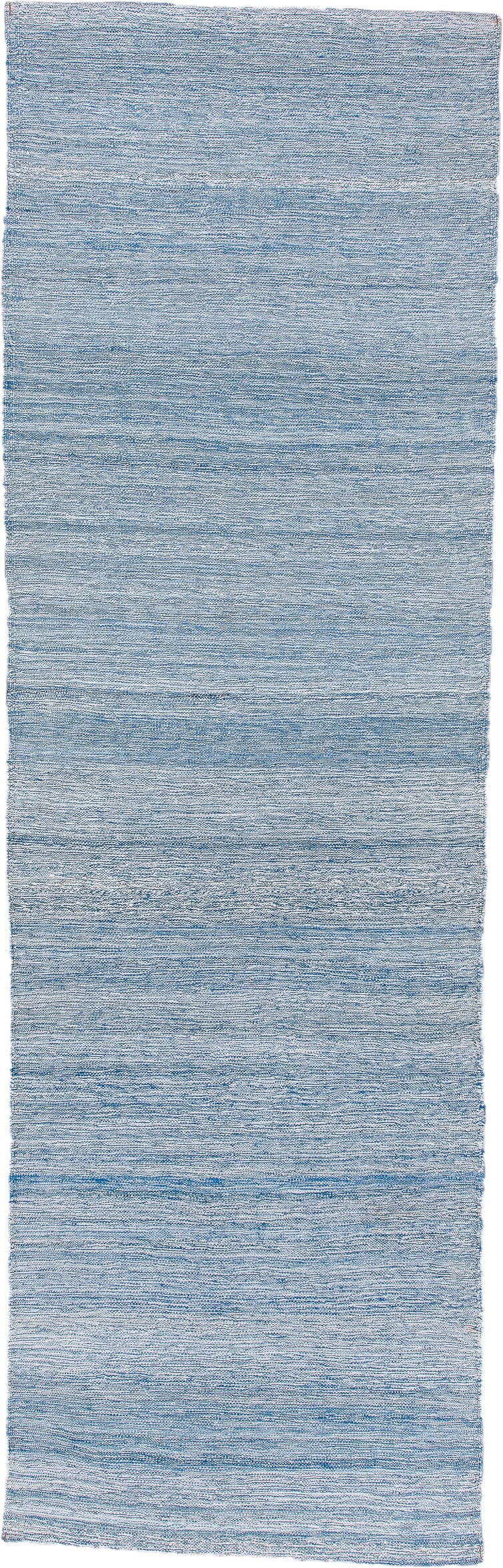 2' x 8' one-of-a-kind handmade vintage Kilim runner rug. Color palette: sky blue, ivory, powder blue, denim blue, light blue