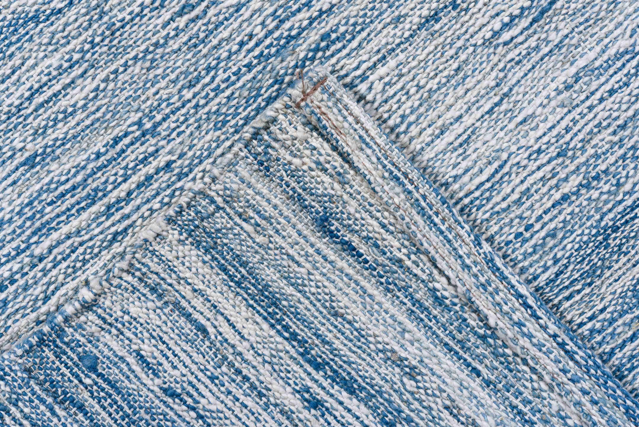 2' x 8' one-of-a-kind handmade vintage Kilim runner rug. Color palette: sky blue, ivory, powder blue, denim blue, light blue
