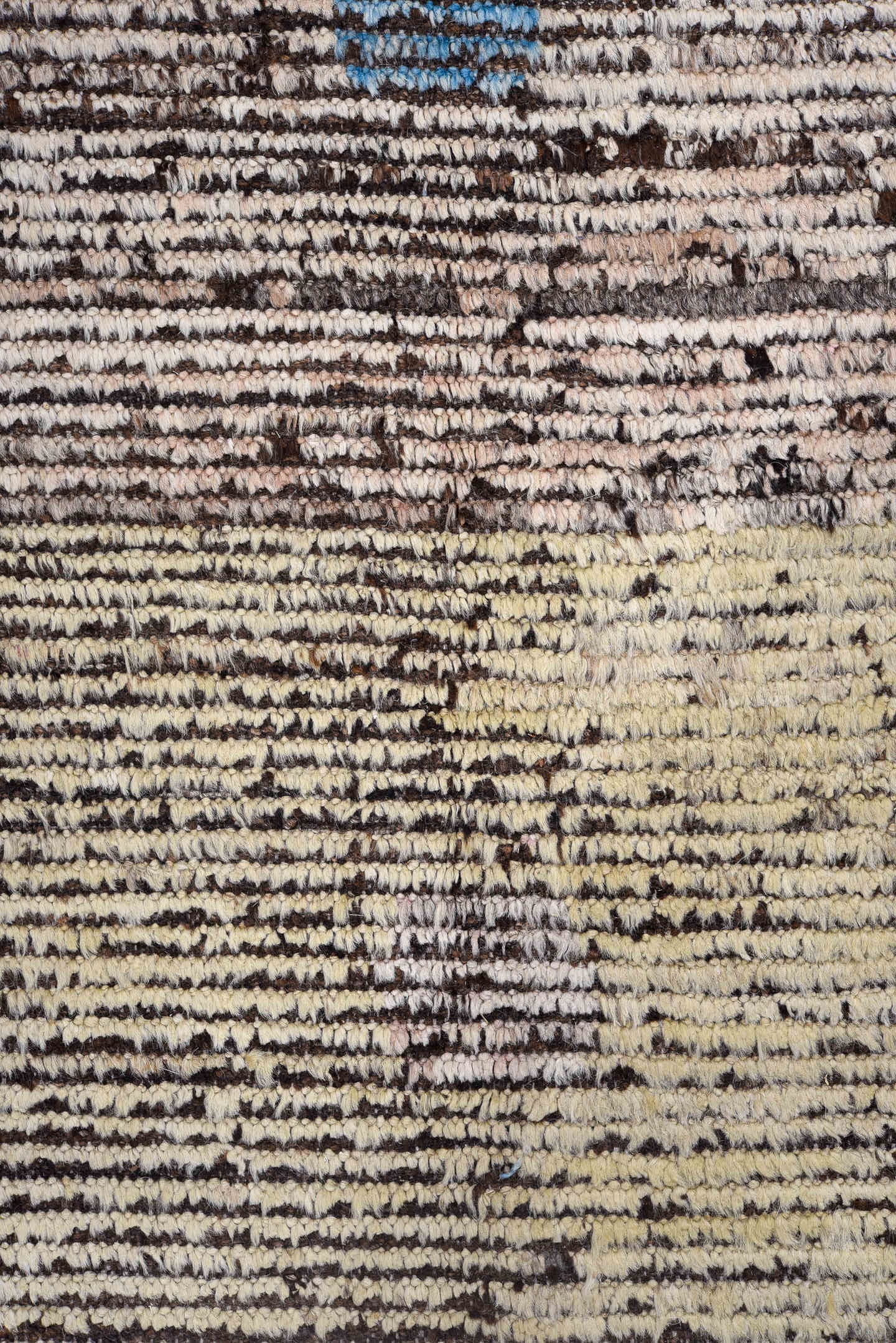 14' x 14' one-of-a-kind handmade vintage Tulu oversize rug. Color palette: ivory, taupe, blush, camel, sky_blue, charcoal