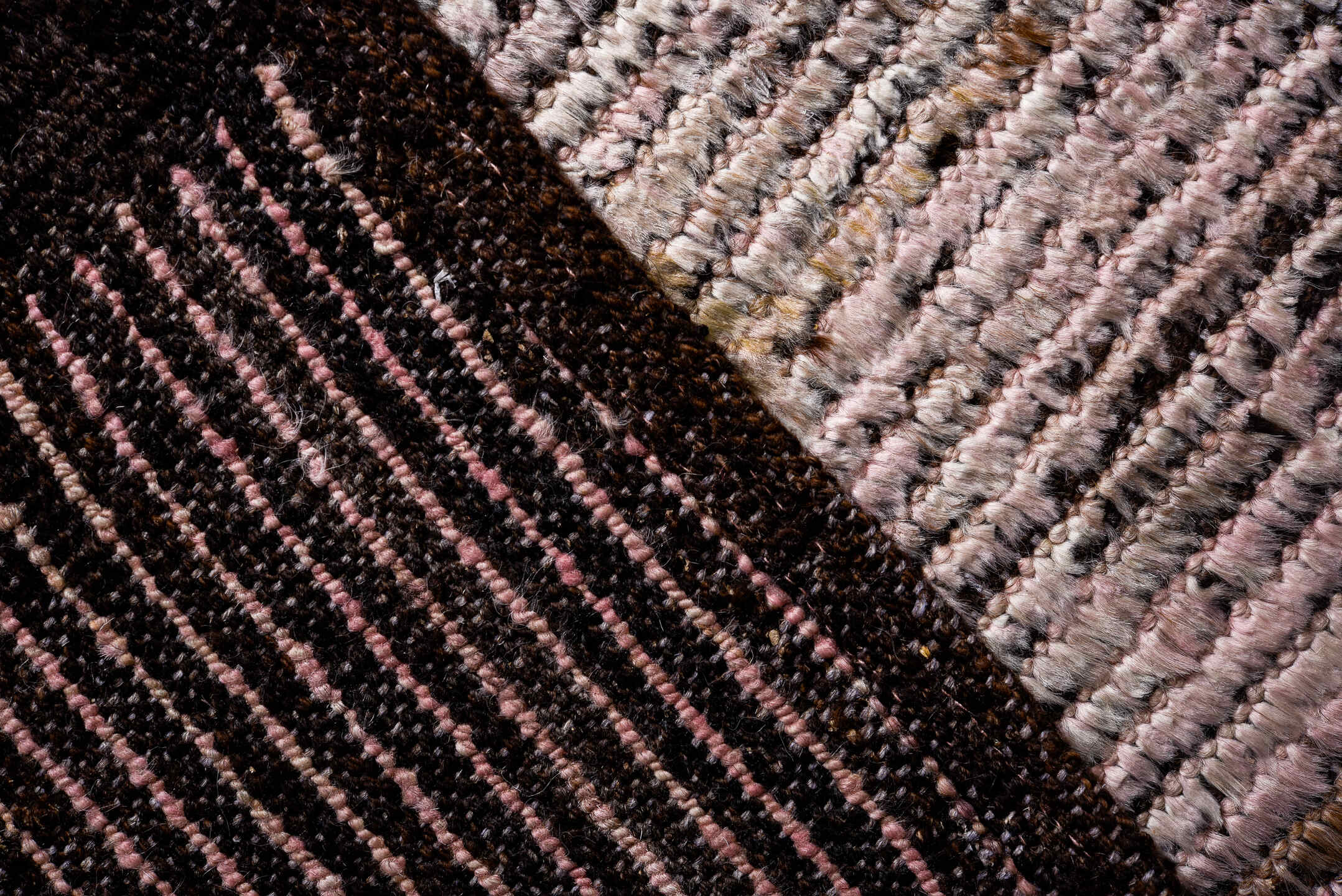 14' x 14' one-of-a-kind handmade vintage Tulu oversize rug. Color palette: ivory, taupe, blush, camel, sky_blue, charcoal