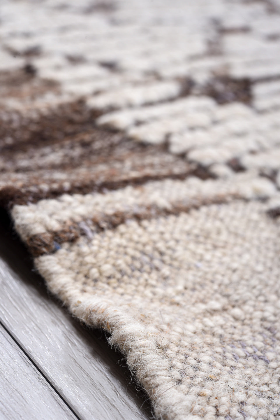 12' x 13' one-of-a-kind handmade vintage Tulu oversize rug. Color palette: ivory, brown, taupe, charcoal, beige, gray, black