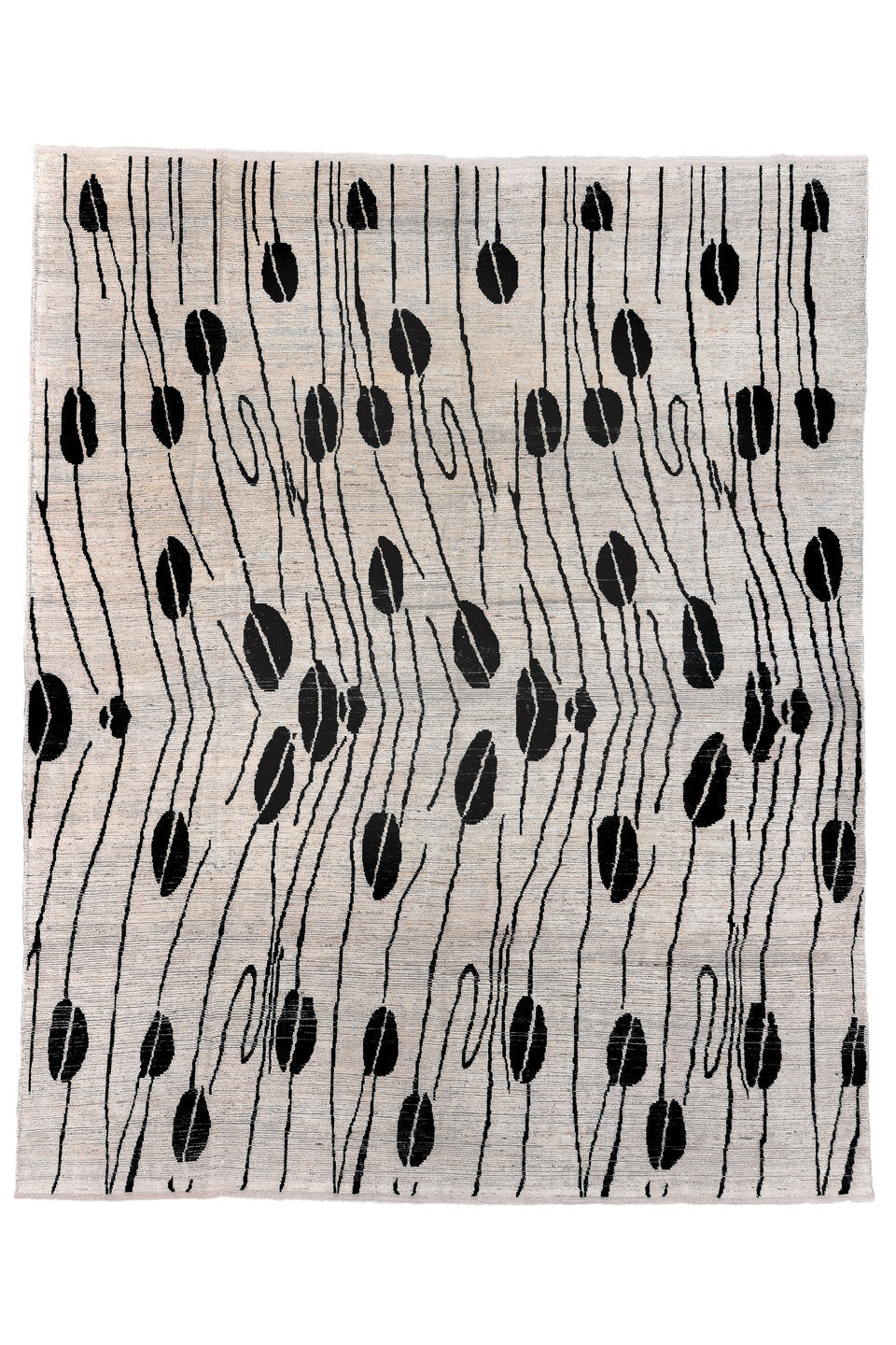 12' x 15' one-of-a-kind handmade vintage Tulu oversize rug. Color palette: black, charcoal, dark gray, dim gray, gainsboro