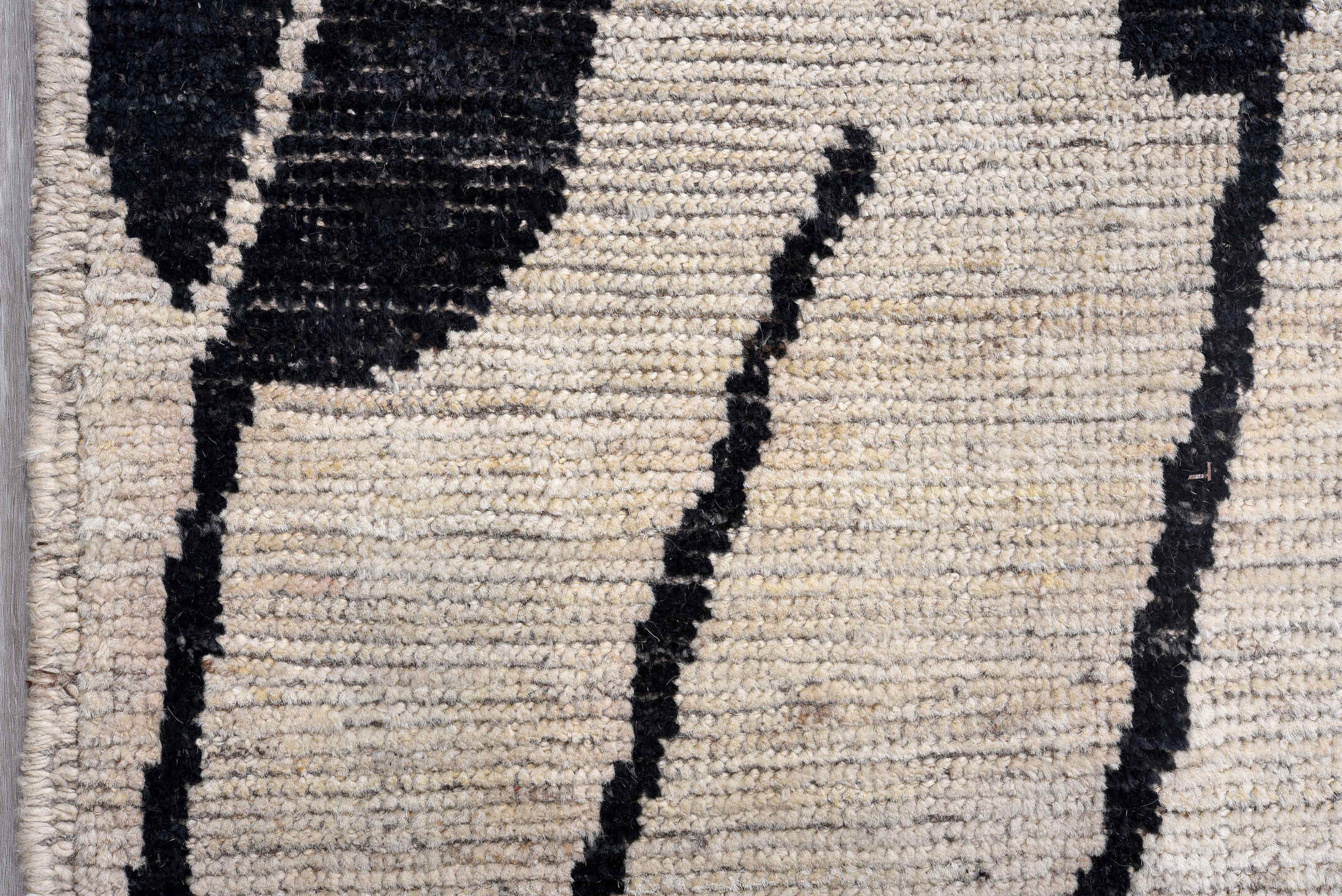 12' x 15' one-of-a-kind handmade vintage Tulu oversize rug. Color palette: ivory, charcoal, black, gray