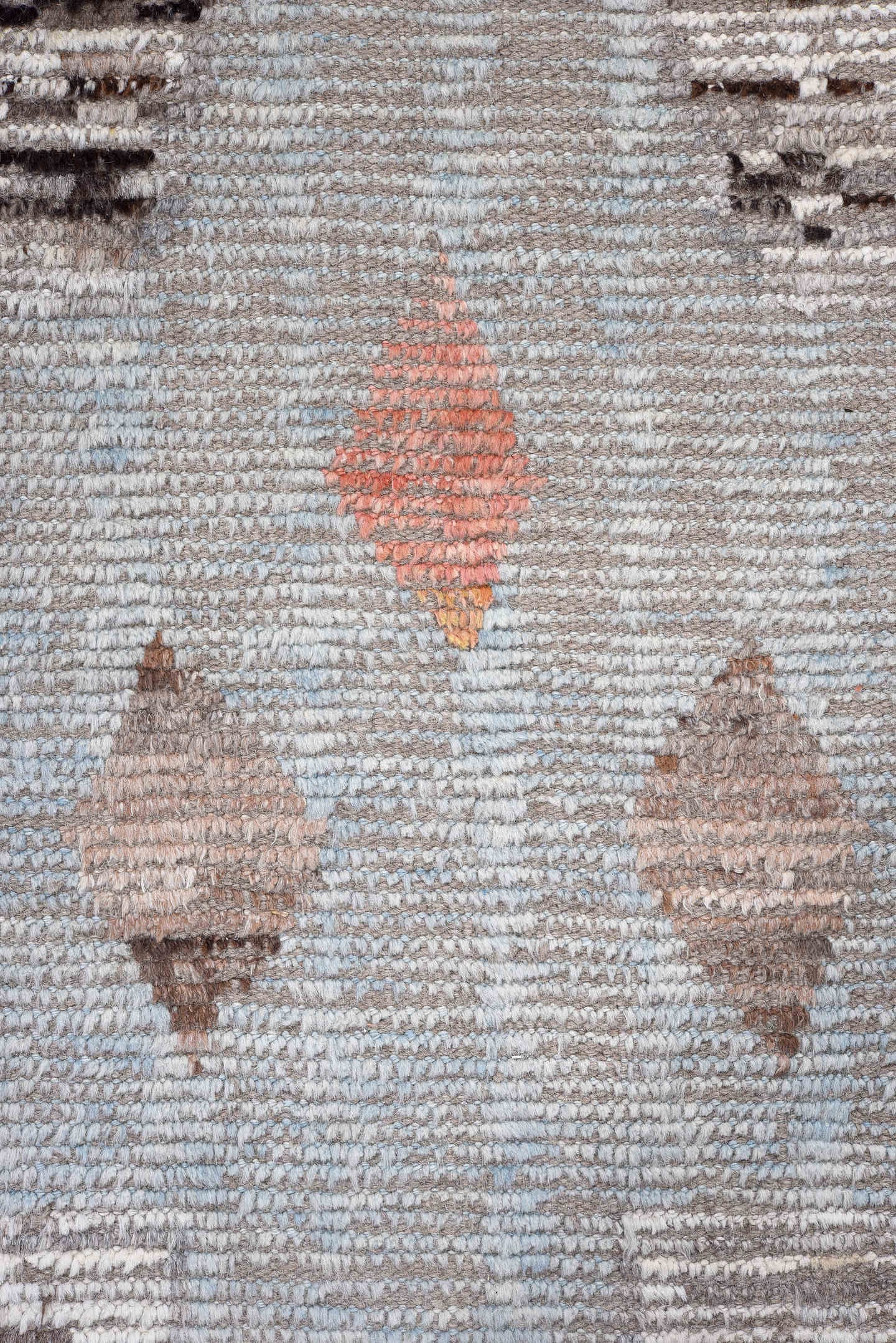 11' x 15' one-of-a-kind handmade vintage Tulu oversize rug. Color palette: taupe, ivory, brown, gray, blue, peach, charcoal