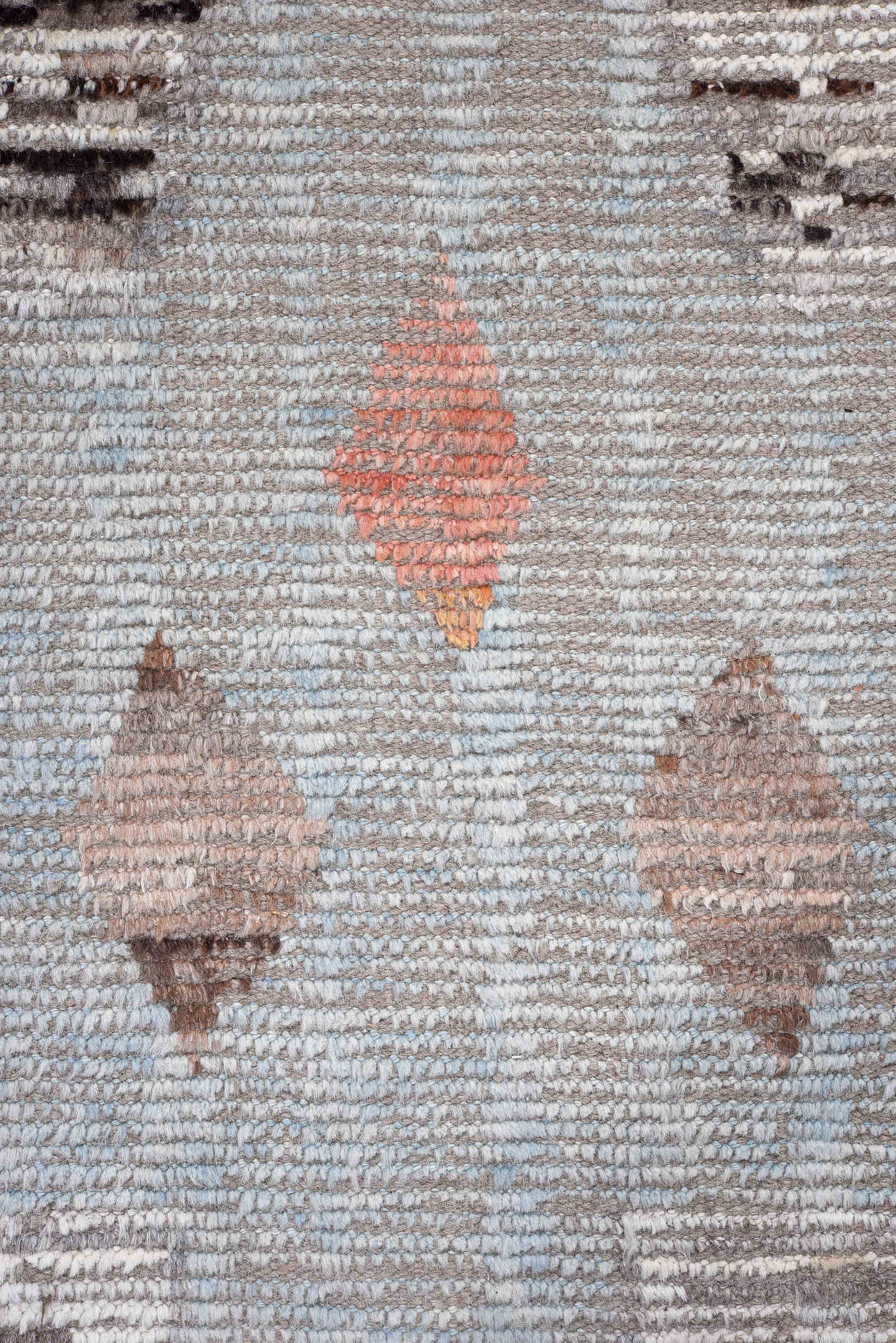 11' x 15' one-of-a-kind handmade vintage Tulu oversize rug. Color palette: taupe, ivory, brown, gray, blue, peach, charcoal