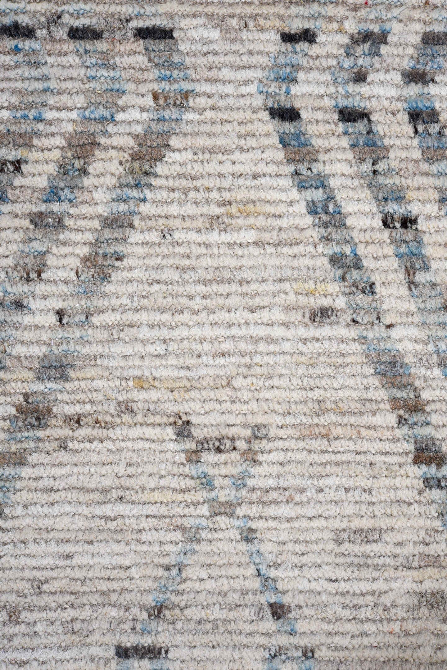 3' x 16' one-of-a-kind handmade vintage Tulu runner rug. Color palette: ivory, pale blue, taupe, charcoal, cream, light blue