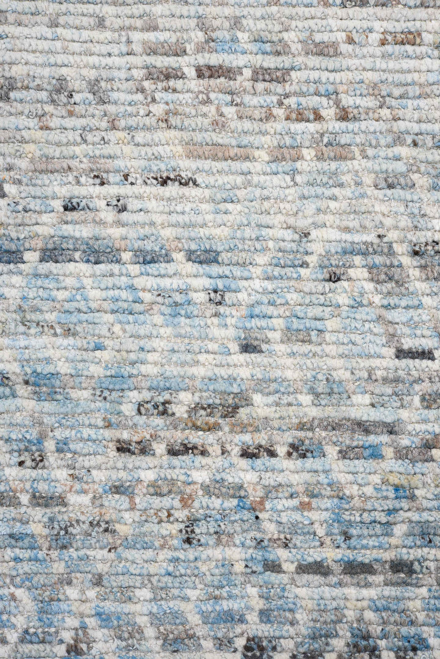 3' x 16' one-of-a-kind handmade vintage Tulu runner rug. Color palette: ivory, sky blue, slate, charcoal, light gray