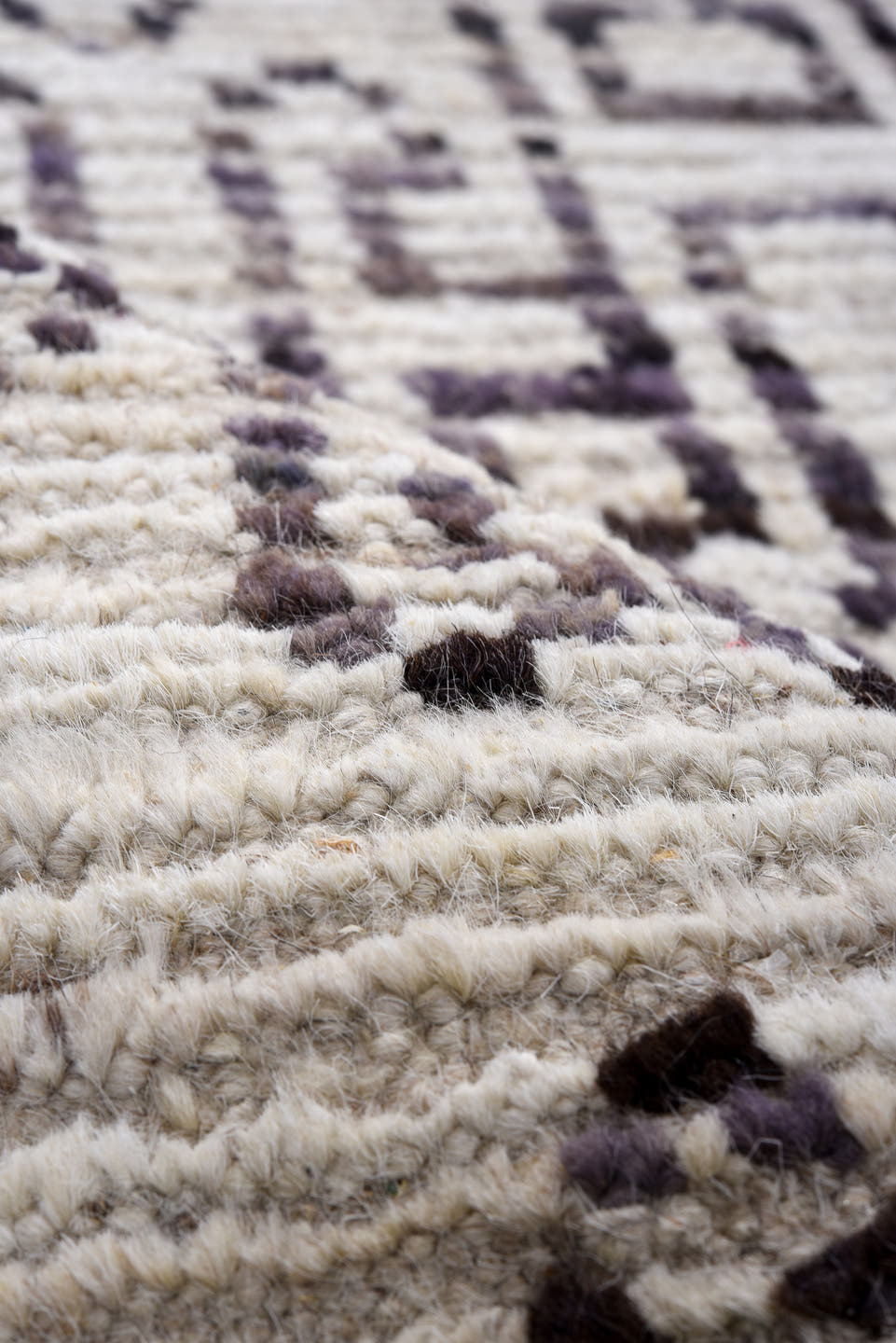 2' x 13' one-of-a-kind handmade vintage Tulu runner rug. Color palette: ivory, charcoal, taupe, brown, gray, black, beige