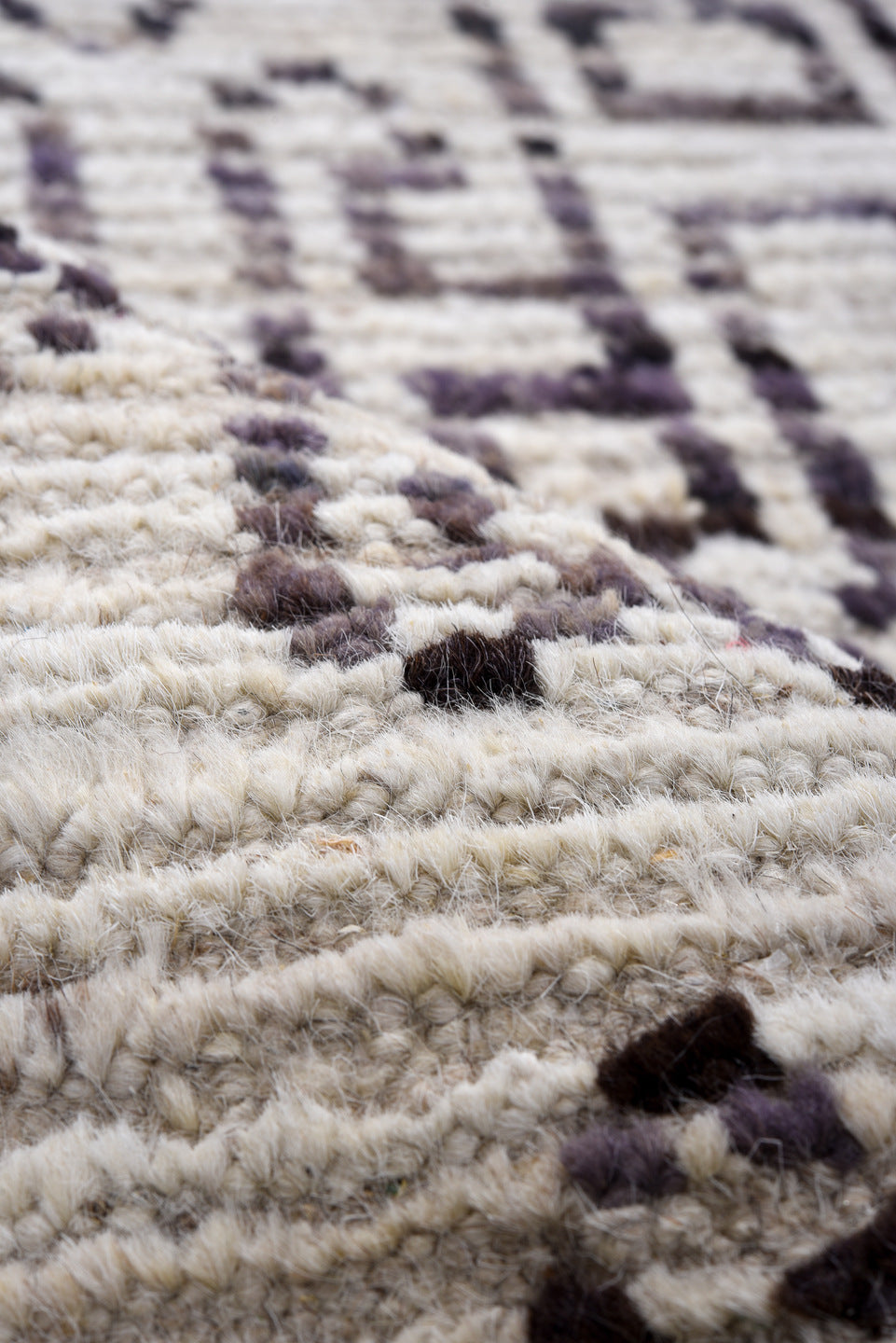 2' x 13' one-of-a-kind handmade vintage Tulu runner rug. Color palette: ivory, charcoal, taupe, brown, gray, black, beige