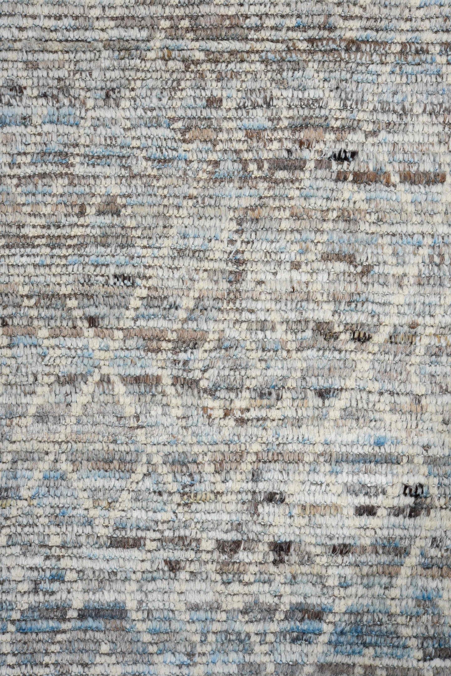 3' x 16' one-of-a-kind handmade vintage Tulu runner rug. Color palette: gray, blue, ivory, charcoal, black