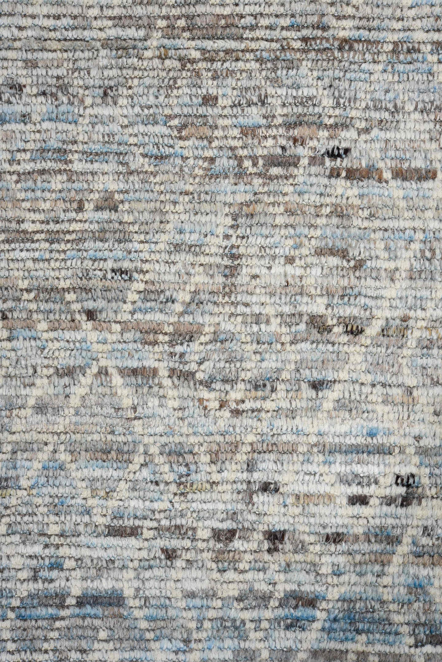 3' x 16' one-of-a-kind handmade vintage Tulu runner rug. Color palette: gray, blue, ivory, charcoal, black