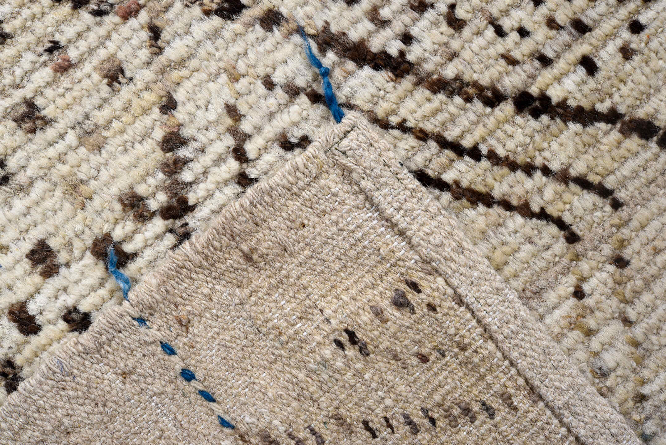 4' x 16' one-of-a-kind handmade vintage Tulu runner rug. Color palette: ivory, taupe, charcoal, brown, slate, beige, gray