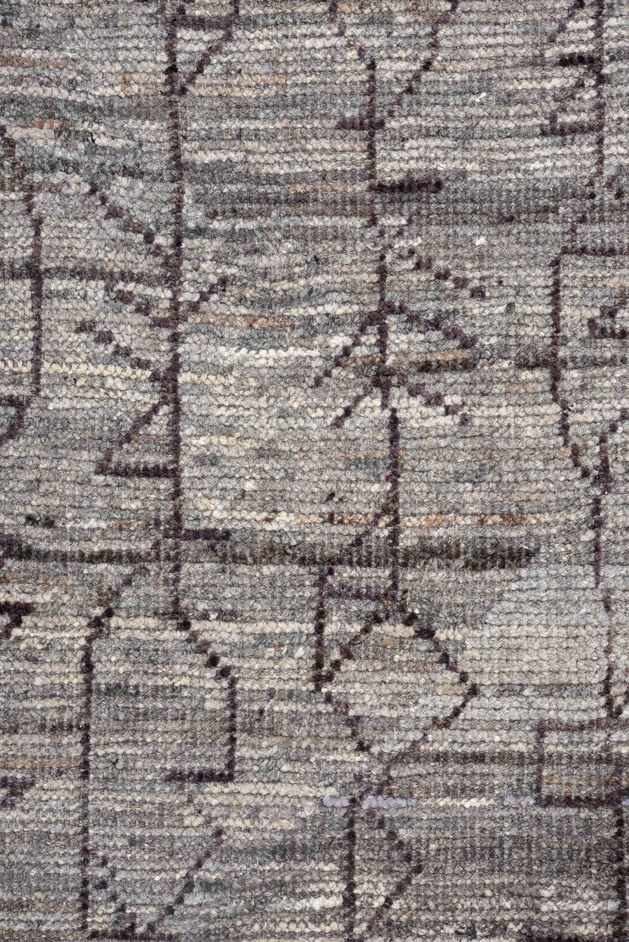 3' x 19' one-of-a-kind handmade vintage Tulu runner rug. Color palette: gray, charcoal, taupe, rose, black, beige, pink, red