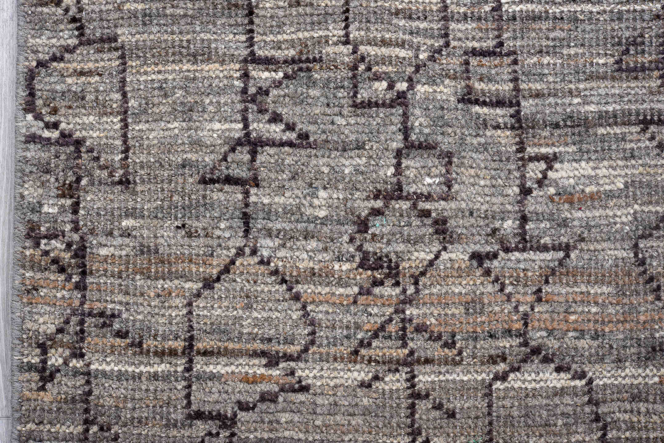 3' x 19' one-of-a-kind handmade vintage Tulu runner rug. Color palette: gray, charcoal, taupe, rose, black, beige, pink, red