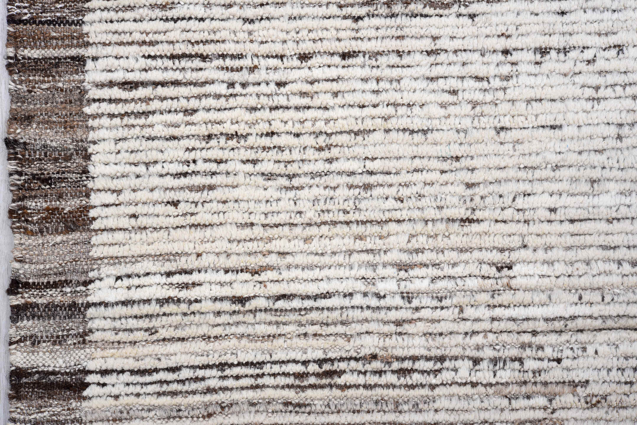 3' x 13' one-of-a-kind handmade vintage Tulu runner rug. Color palette: ivory, charcoal, taupe, brown, gray, black, beige