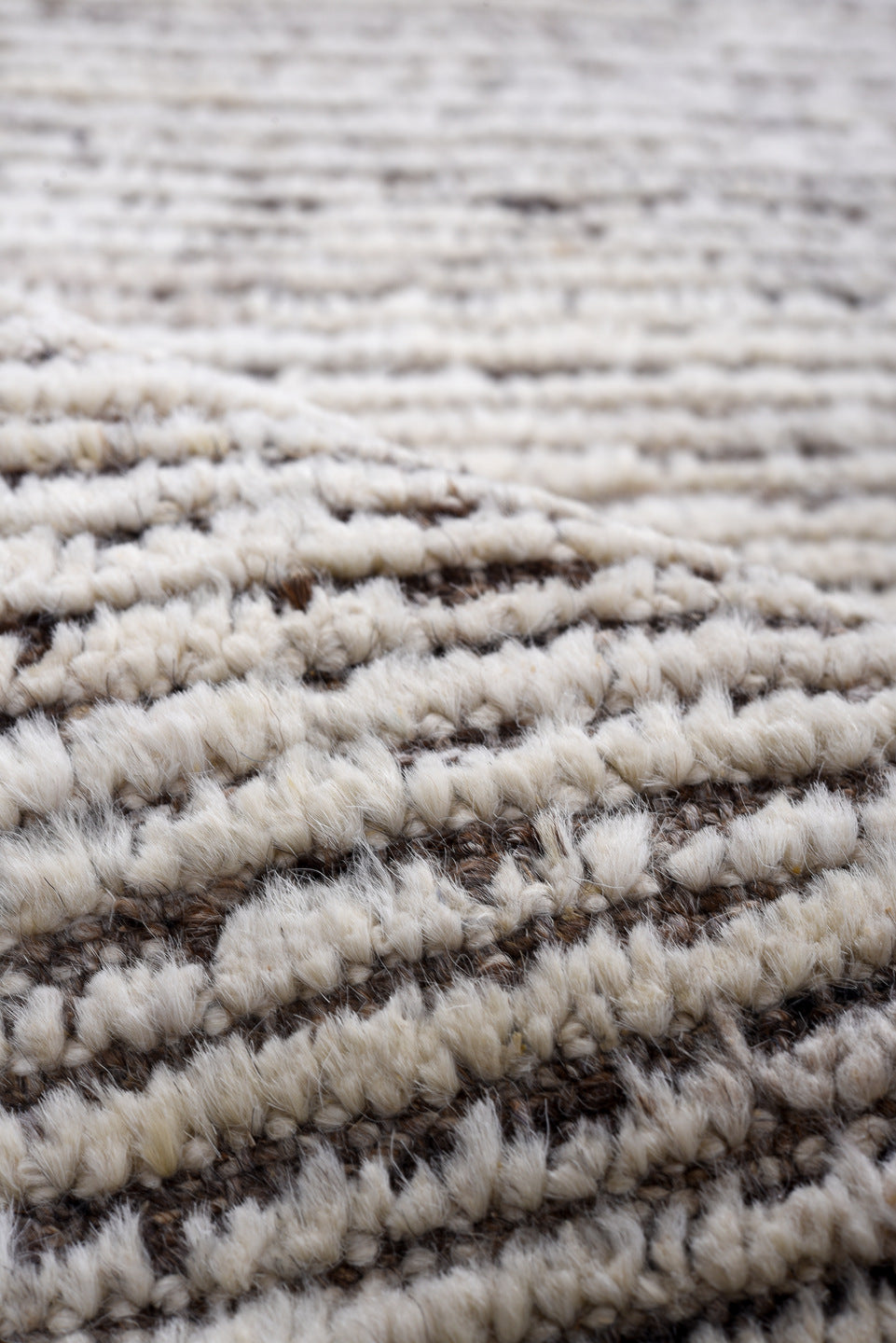 3' x 13' one-of-a-kind handmade vintage Tulu runner rug. Color palette: ivory, charcoal, taupe, brown, gray, black, beige