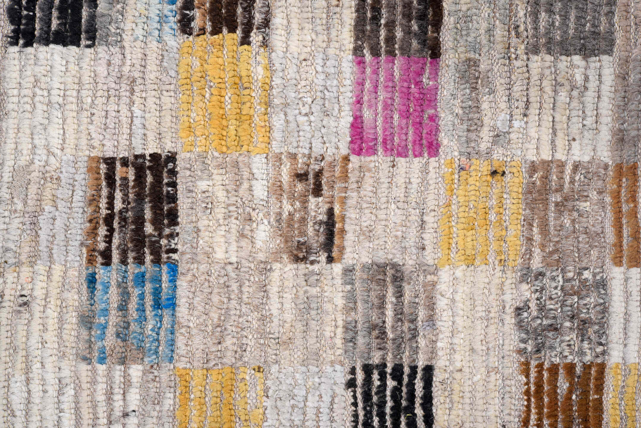 5' x 14' one-of-a-kind handmade vintage Tulu rug. Color palette: black, blue, brown, charcoal, dim gray, gray, light gray