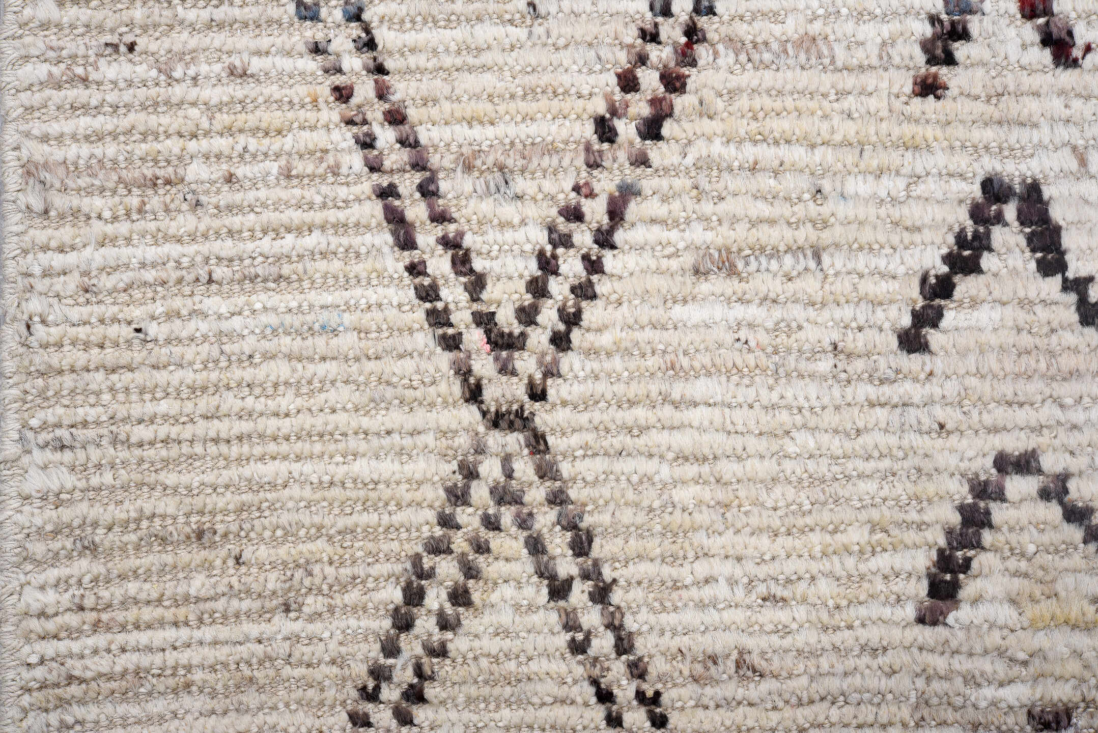 2' x 16' one-of-a-kind handmade vintage Tulu runner rug. Color palette: ivory, charcoal, taupe, gray, black, beige