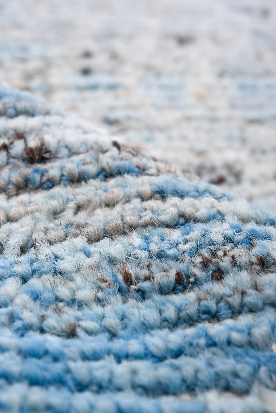 3' x 16' one-of-a-kind handmade vintage Tulu runner rug. Color palette: sky blue, ivory, light gray, charcoal, light blue