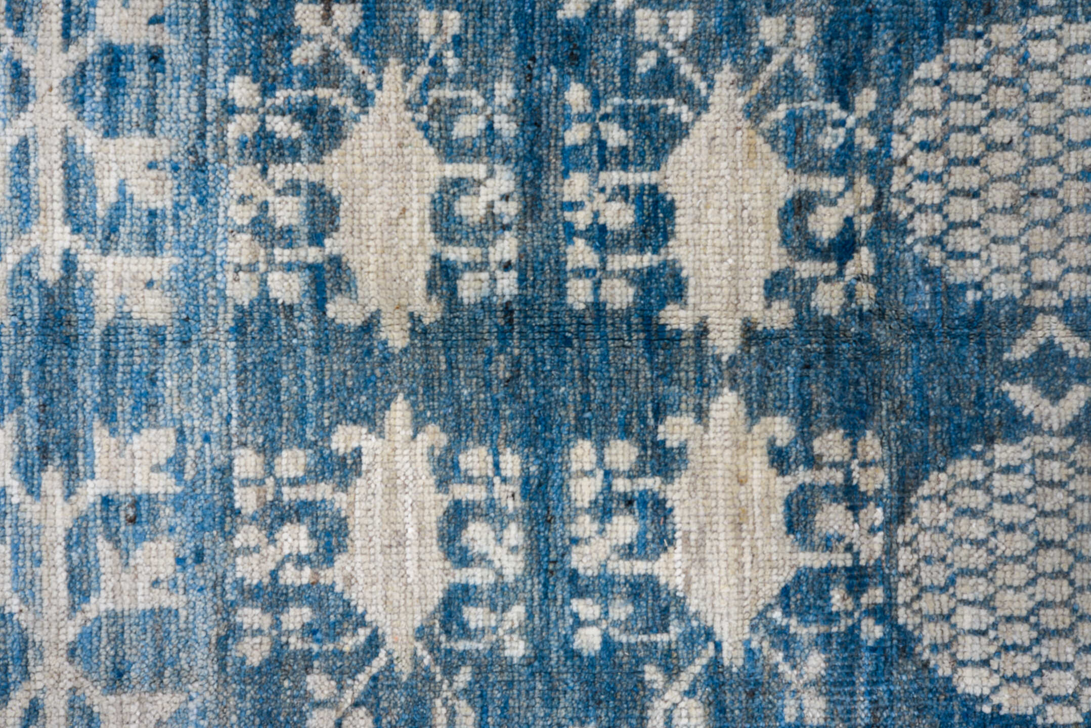 10' x 14' one-of-a-kind handmade vintage Tulu large size rug. Color palette: arapawa, black, blue, fiord, gainsboro, gray