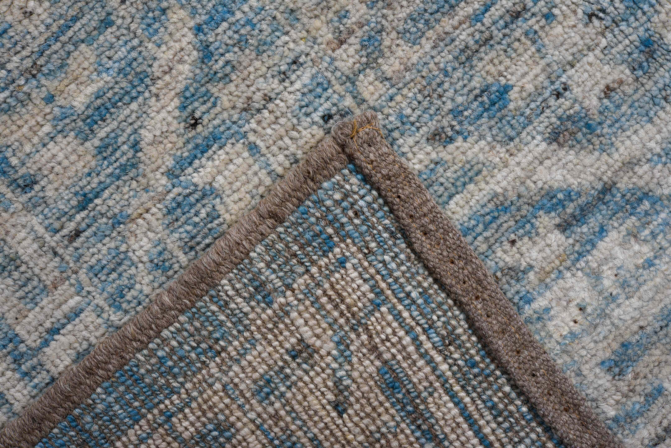 10' x 14' one-of-a-kind handmade vintage Tulu large size rug. Color palette: ivory, sky blue, slate blue, powder blue