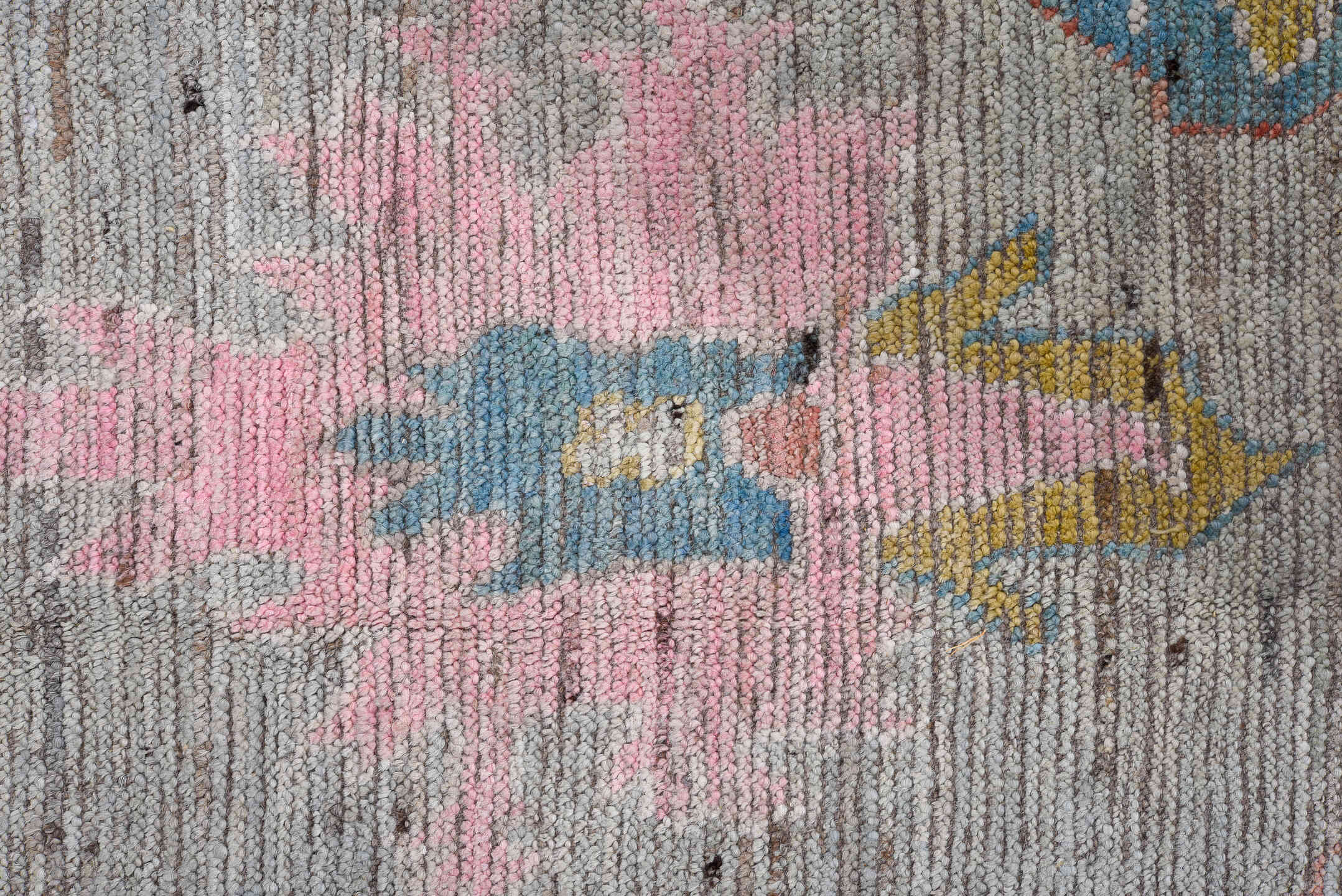 8' x 10' one-of-a-kind handmade vintage Oushak large size rug. Color palette: black, blue, brown, charcoal, gray, light blue