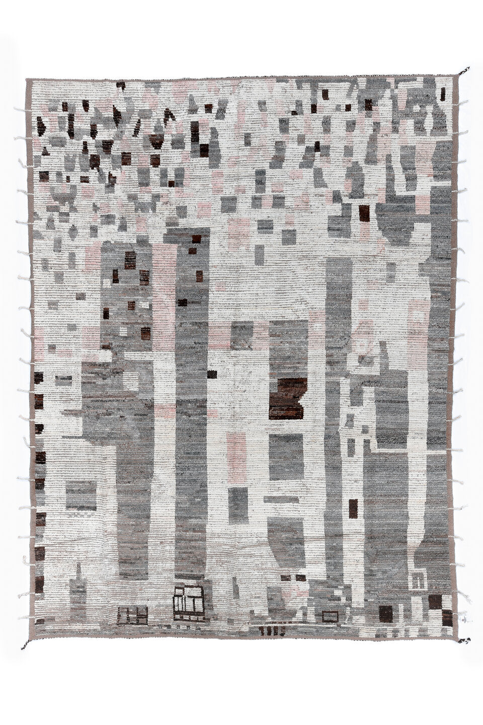 9' x 11' one-of-a-kind handmade vintage Tulu large size rug. Color palette: black, blue, dark gray, dim gray, gainsboro