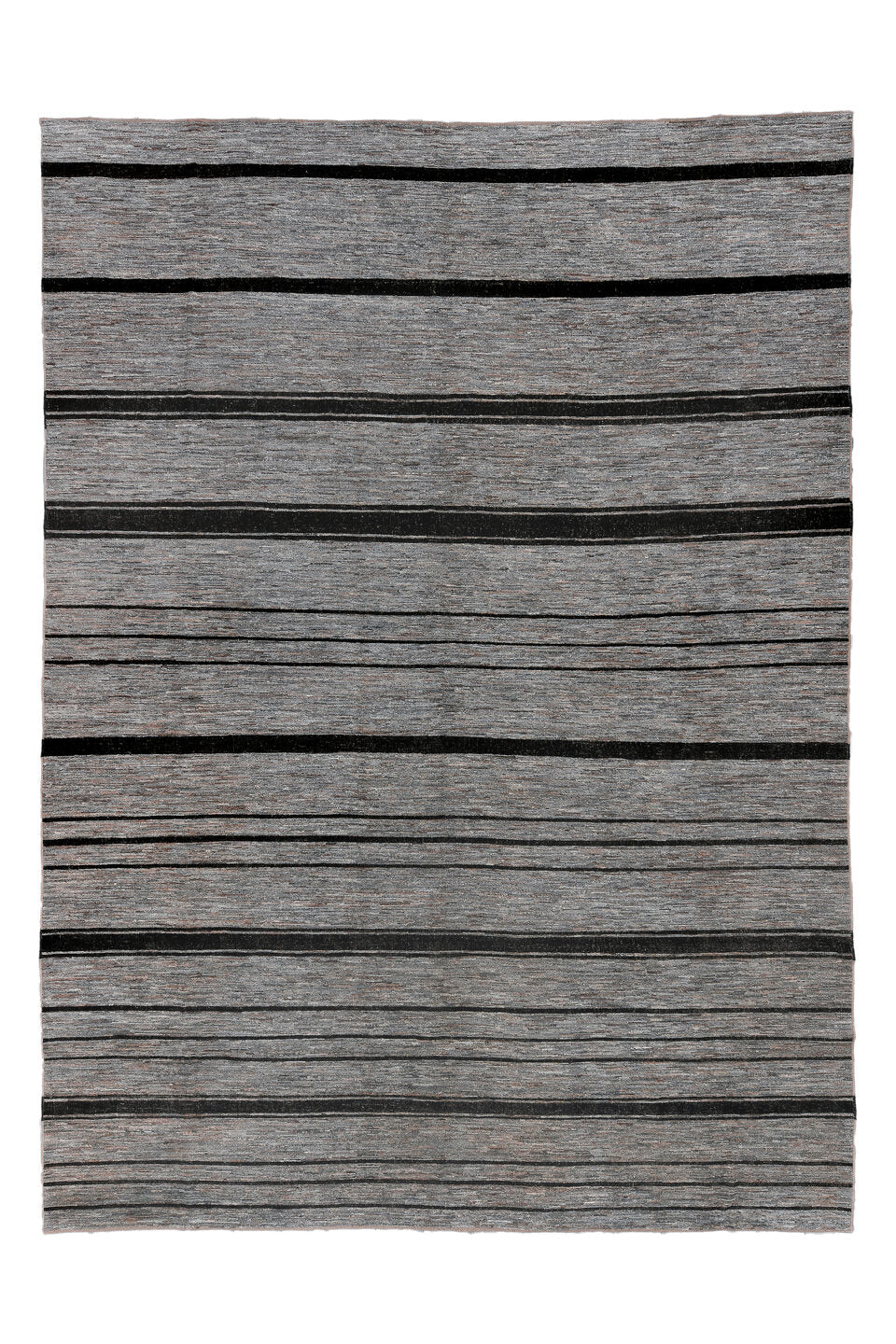 10' x 14' one-of-a-kind handmade vintage Tulu large size rug. Color palette: black, charcoal, dark gray, dim gray, gainsboro