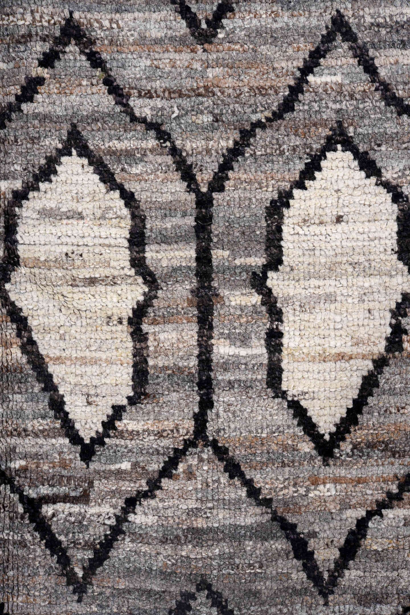 7' x 10' one-of-a-kind handmade vintage Tulu large size rug. Color palette: ivory, gray, charcoal, taupe, black, rose, beige