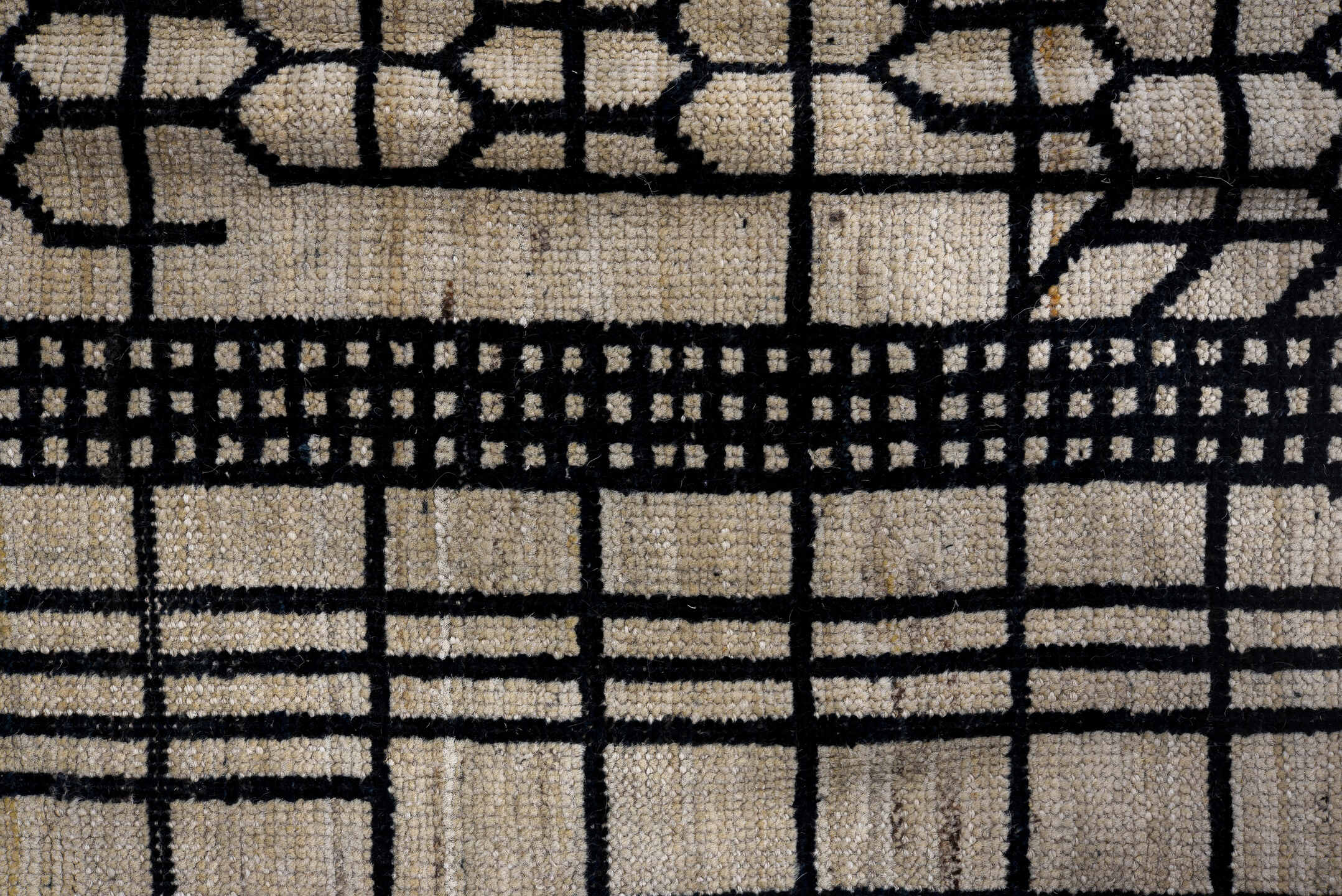 9' x 12' one-of-a-kind handmade vintage Tulu large size rug. Color palette: black, brown, charcoal, gainsboro, gray