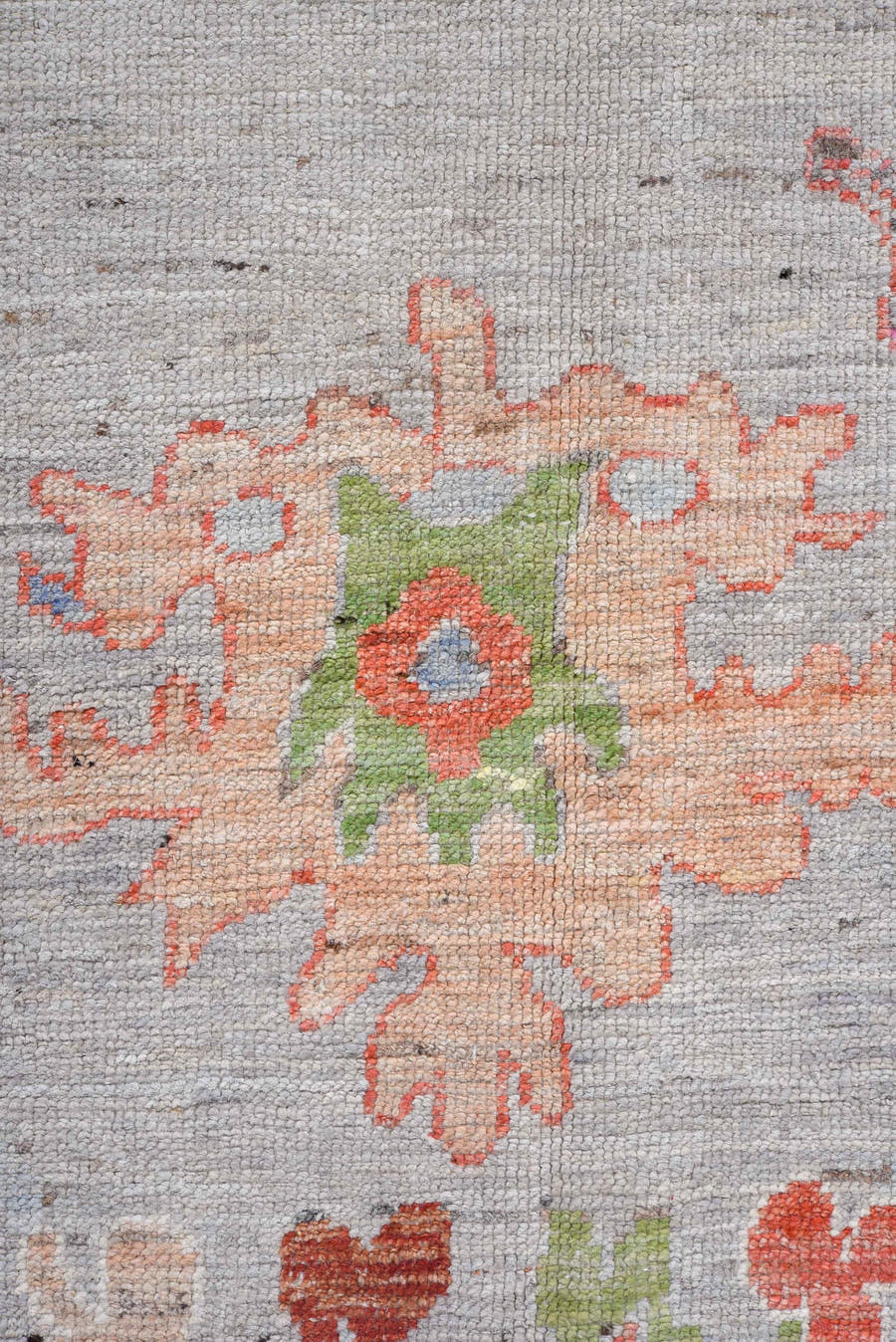 9' x 13' one-of-a-kind handmade vintage Oushak large size rug. Color palette: light gray, ivory, blush, sage, powder blue
