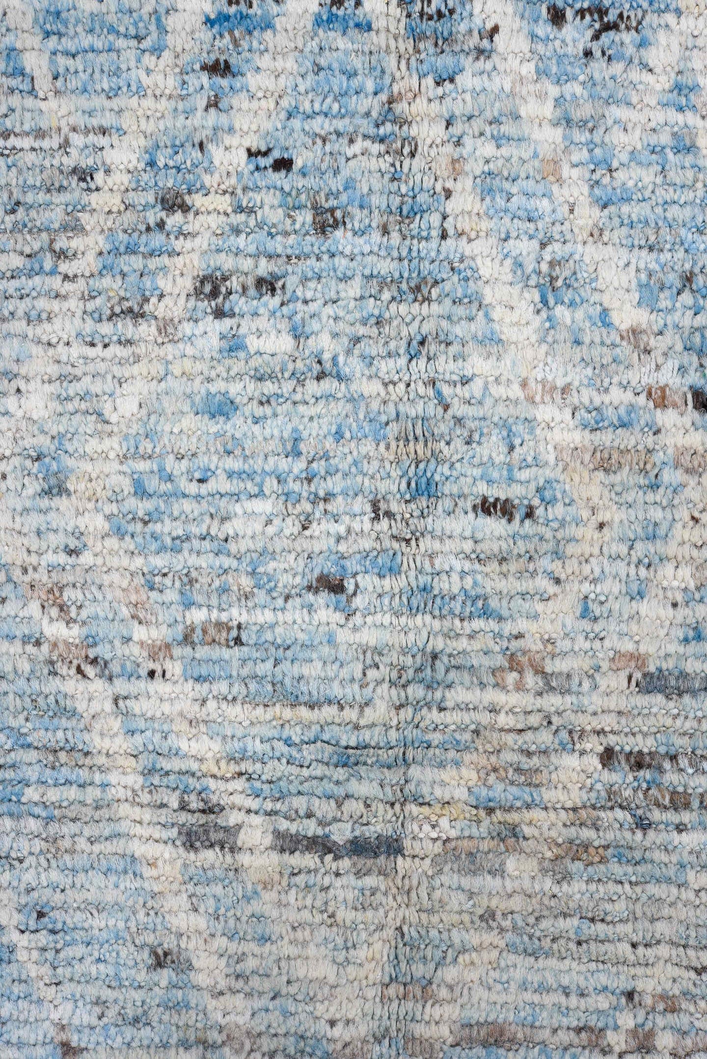 10' x 13' one-of-a-kind handmade vintage Tulu oversize rug. Color palette: ivory, pale blue, sky blue, gray, charcoal, taupe