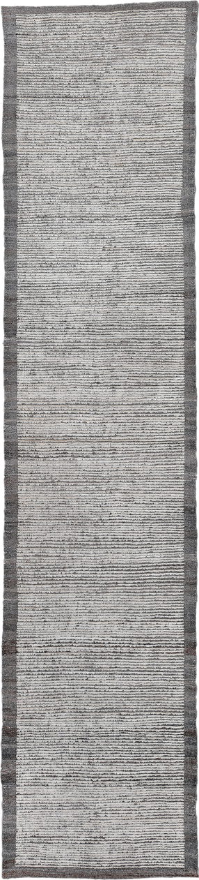 2' x 13' one-of-a-kind handmade vintage Tulu runner rug. Color palette: ivory, gray, charcoal, black