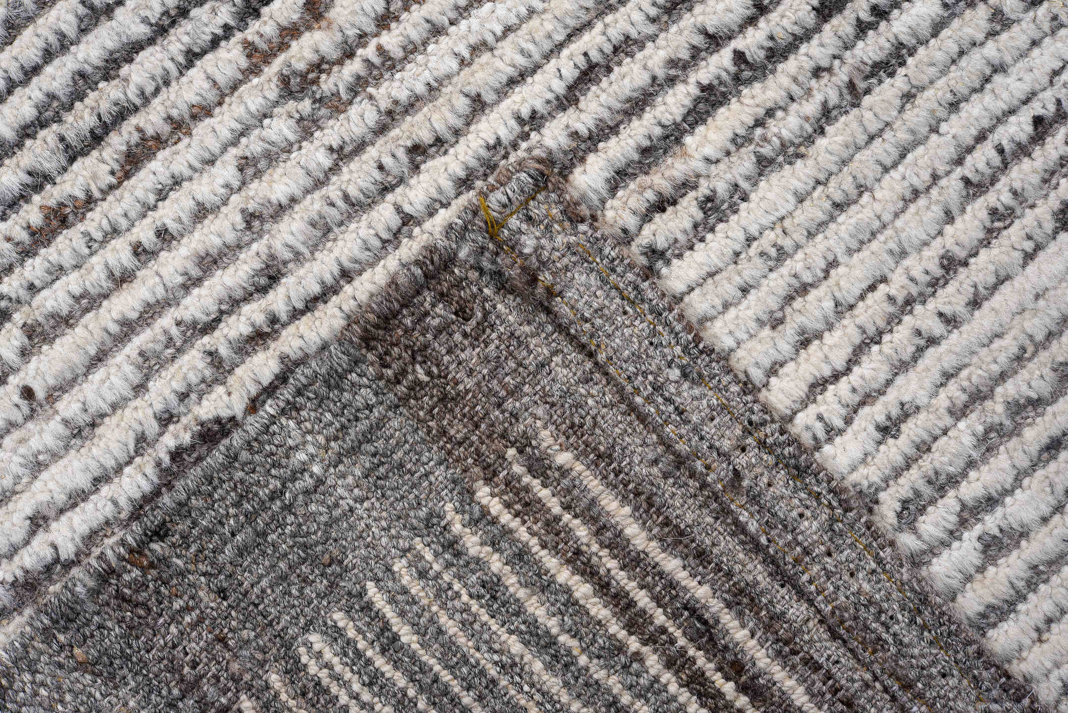 2' x 13' one-of-a-kind handmade vintage Tulu runner rug. Color palette: ivory, gray, charcoal, black