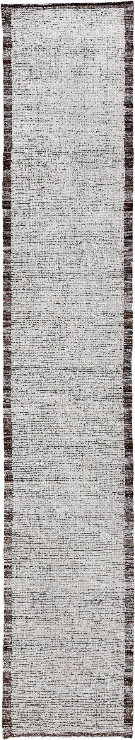 3' x 17' one-of-a-kind handmade vintage Tulu runner rug. Color palette: ivory, charcoal, taupe, brown, gray, black, beige