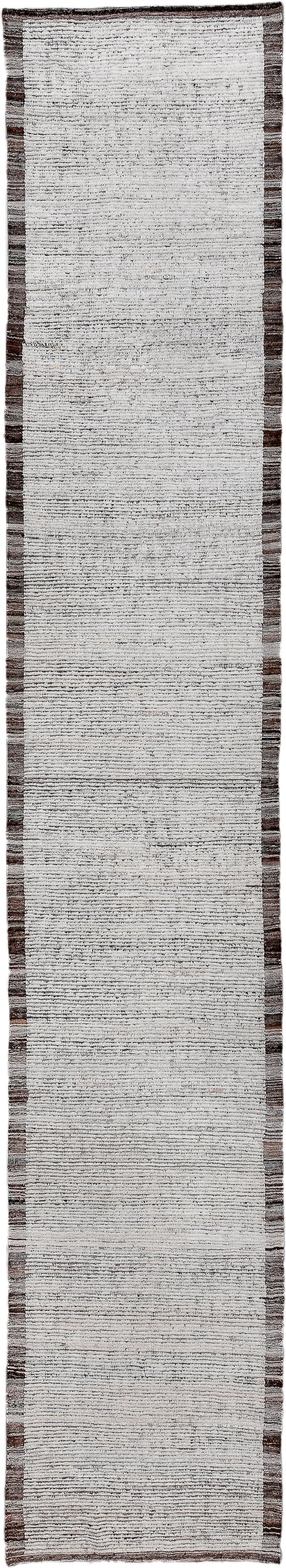 3' x 17' one-of-a-kind handmade vintage Tulu runner rug. Color palette: ivory, charcoal, taupe, brown, gray, black, beige