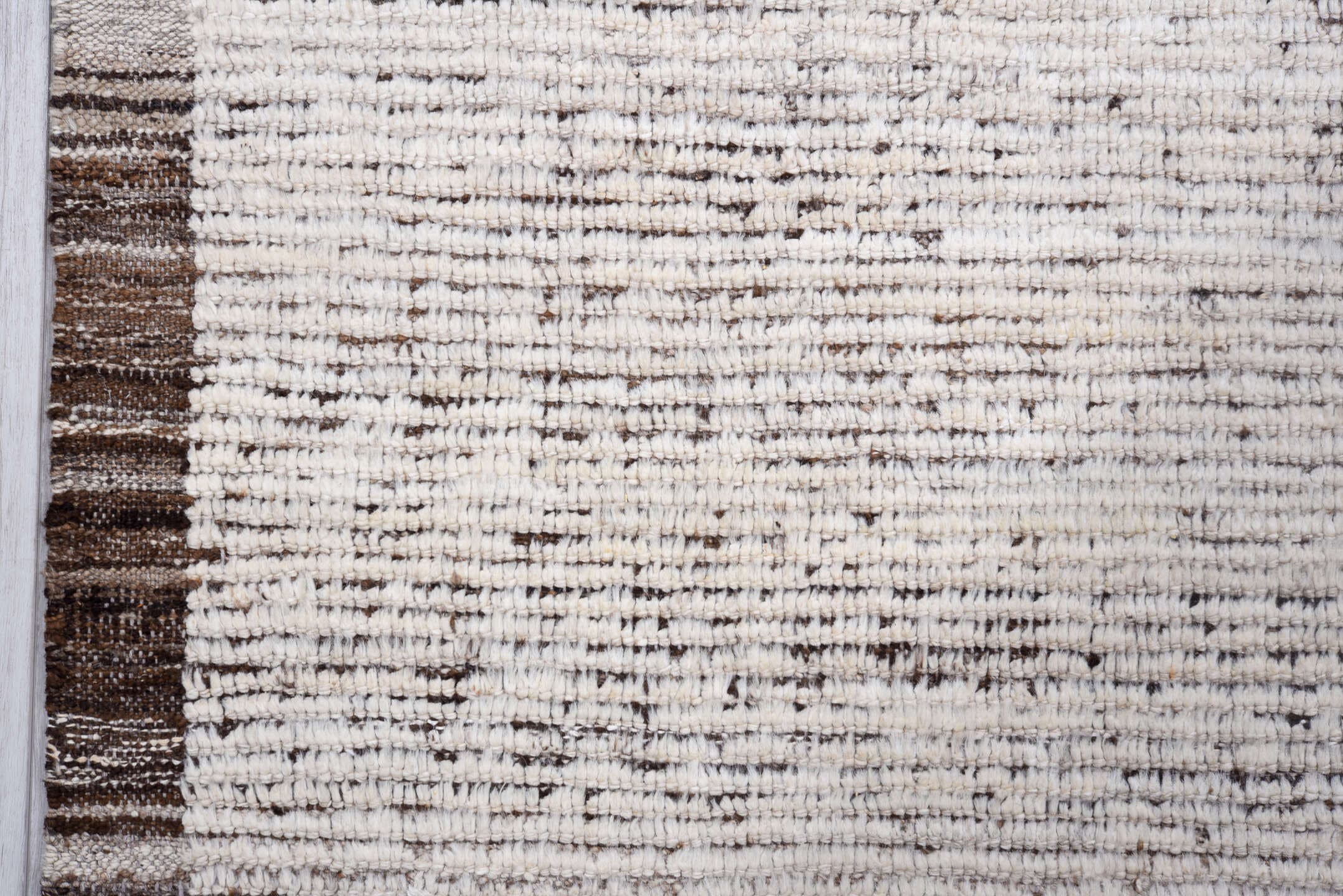 3' x 17' one-of-a-kind handmade vintage Tulu runner rug. Color palette: ivory, charcoal, taupe, brown, gray, black, beige