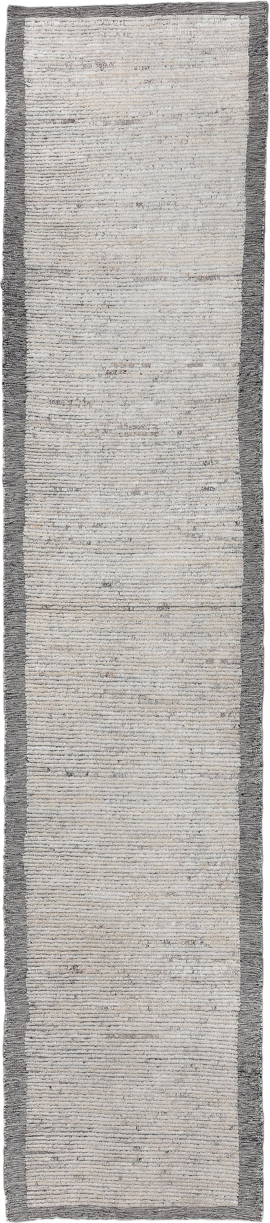 2' x 13' one-of-a-kind handmade vintage Tulu runner rug. Color palette: ivory, charcoal, gray, taupe, black, beige